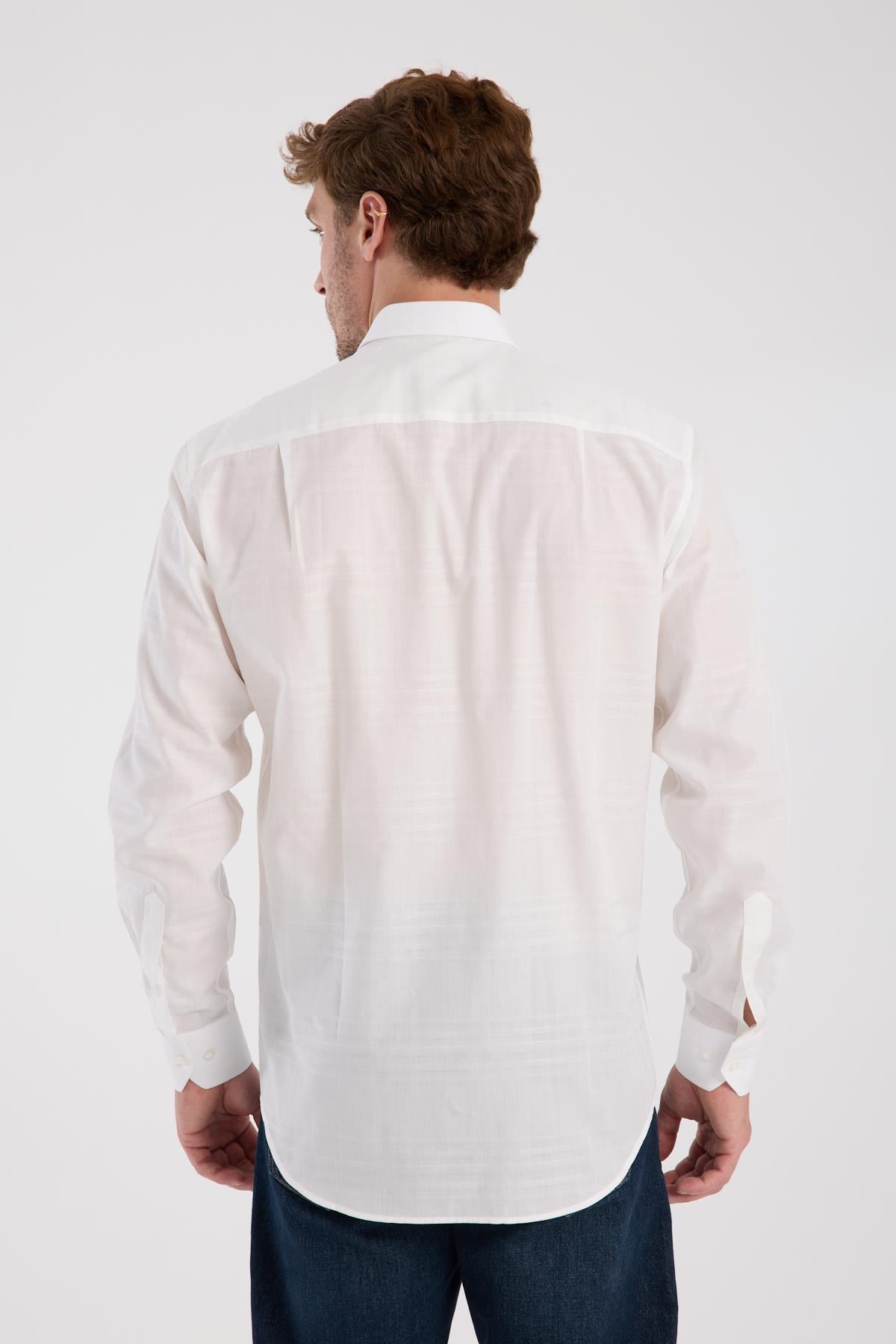 AClub AC10092 Poplin Pamuklu Regular Fit Beyaz Düğmeli Yaka Erkek Kareli Gömlek