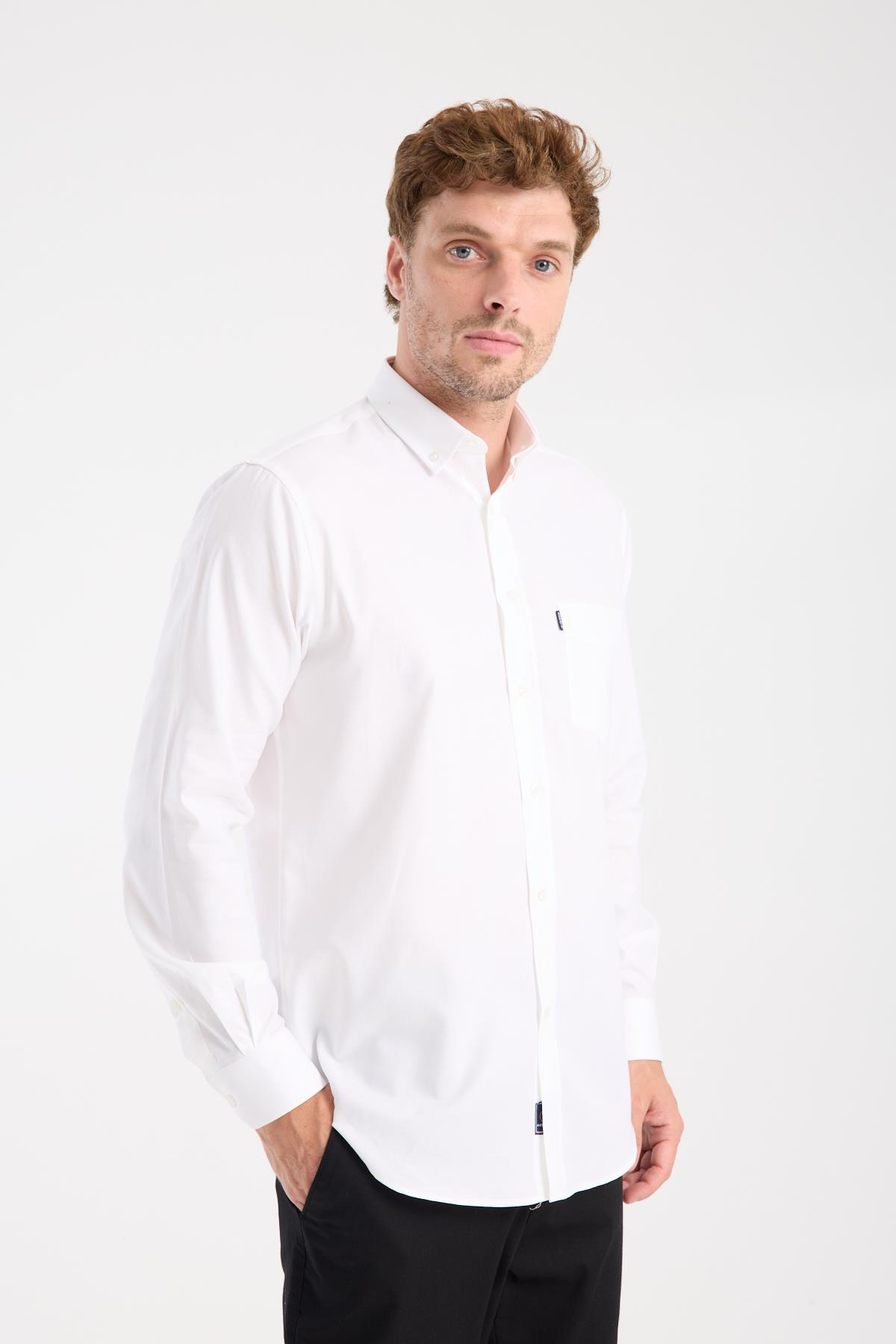 AClub AC10108 Armür Pamuklu Regular Fit Beyaz Düğmeli Yaka Erkek Desenli Gömlek