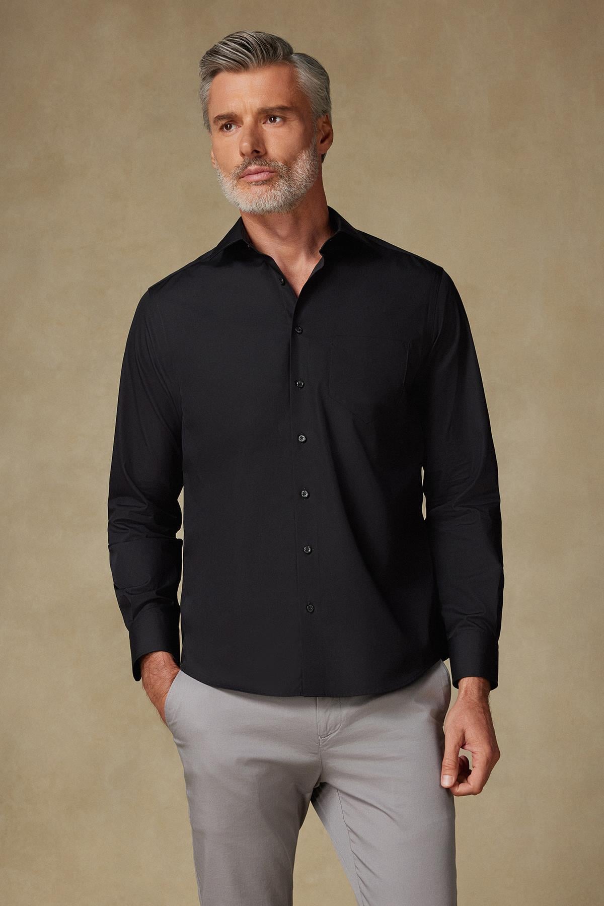 BB Club Lima Poplin Pamuk Polyester Regular Fit Siyah Klasik Yaka Erkek Düz Gömlek