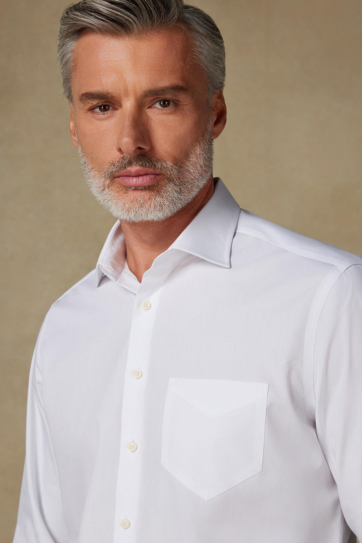 BB Club Lima Poplin Pamuk Polyester Regular Fit Beyaz Klasik Yaka Erkek Düz Gömlek
