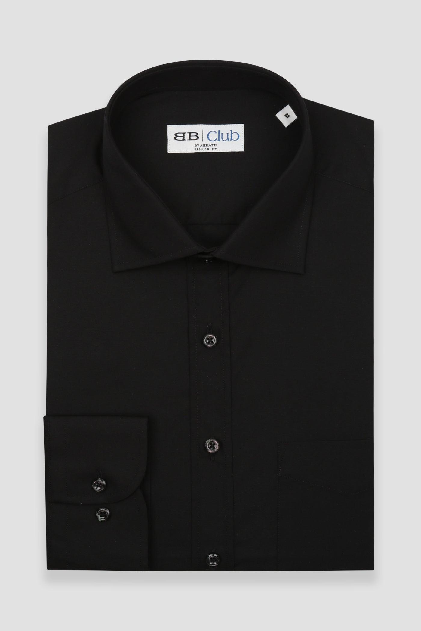 BB Club Lima Poplin Pamuk Polyester Regular Fit Siyah Klasik Yaka Erkek Düz Gömlek