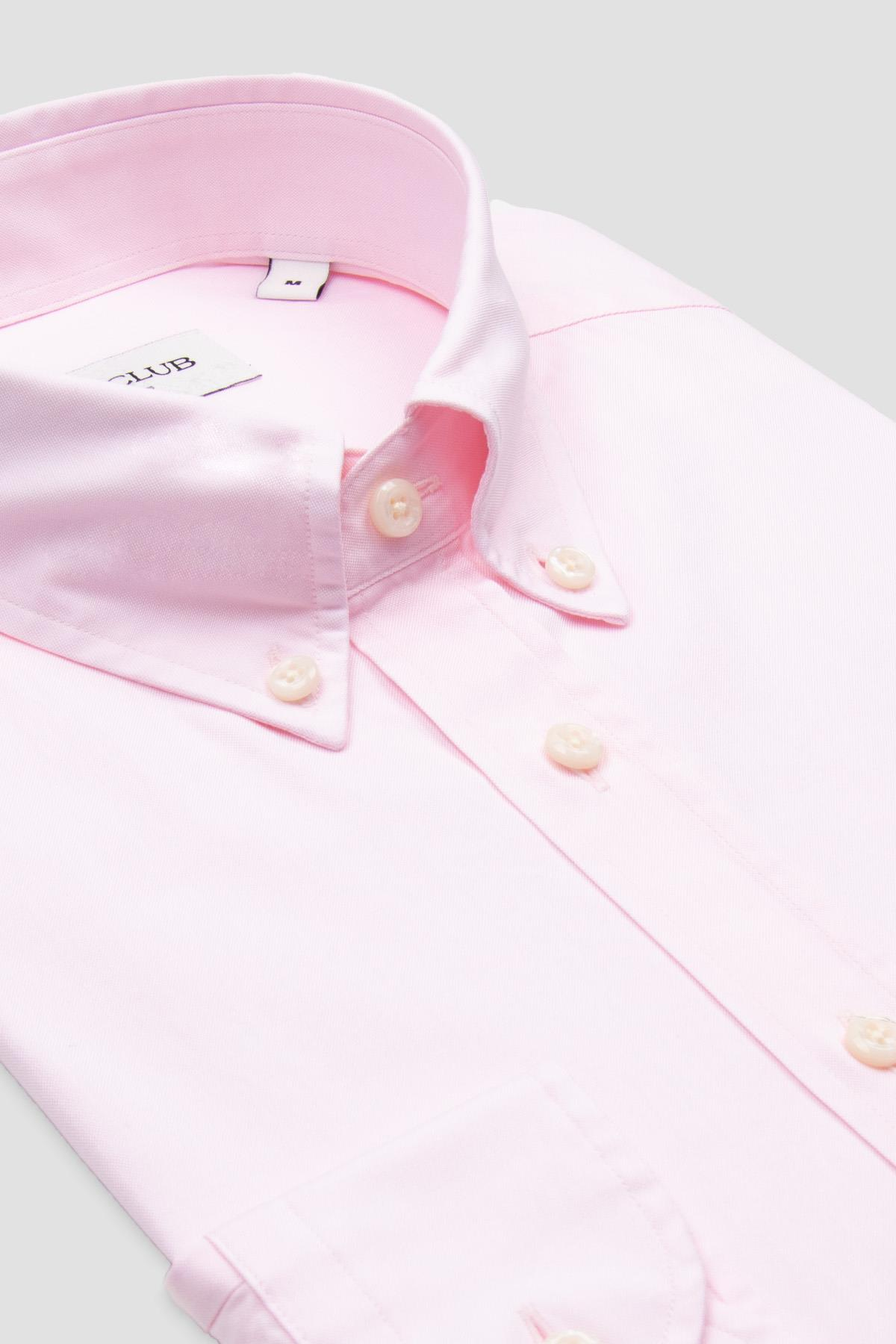 BB Club Mike Oxford Pamuklu Regular Fit Pembe Düğmeli Yaka Erkek Düz Gömlek