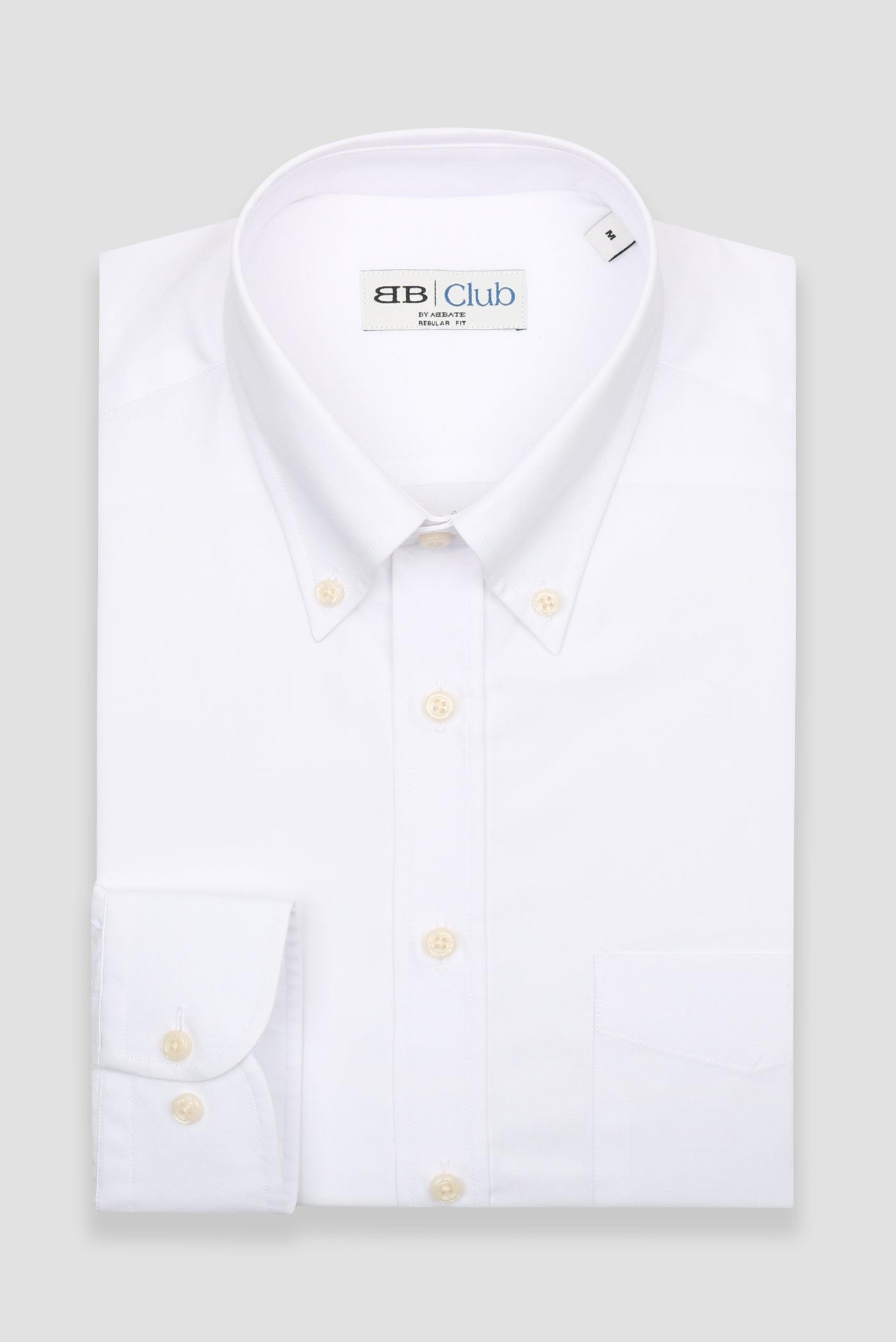 BB Club Mike Poplin Pamuk Polyester Regular Fit Beyaz Düğmeli Yaka Erkek Düz Gömlek