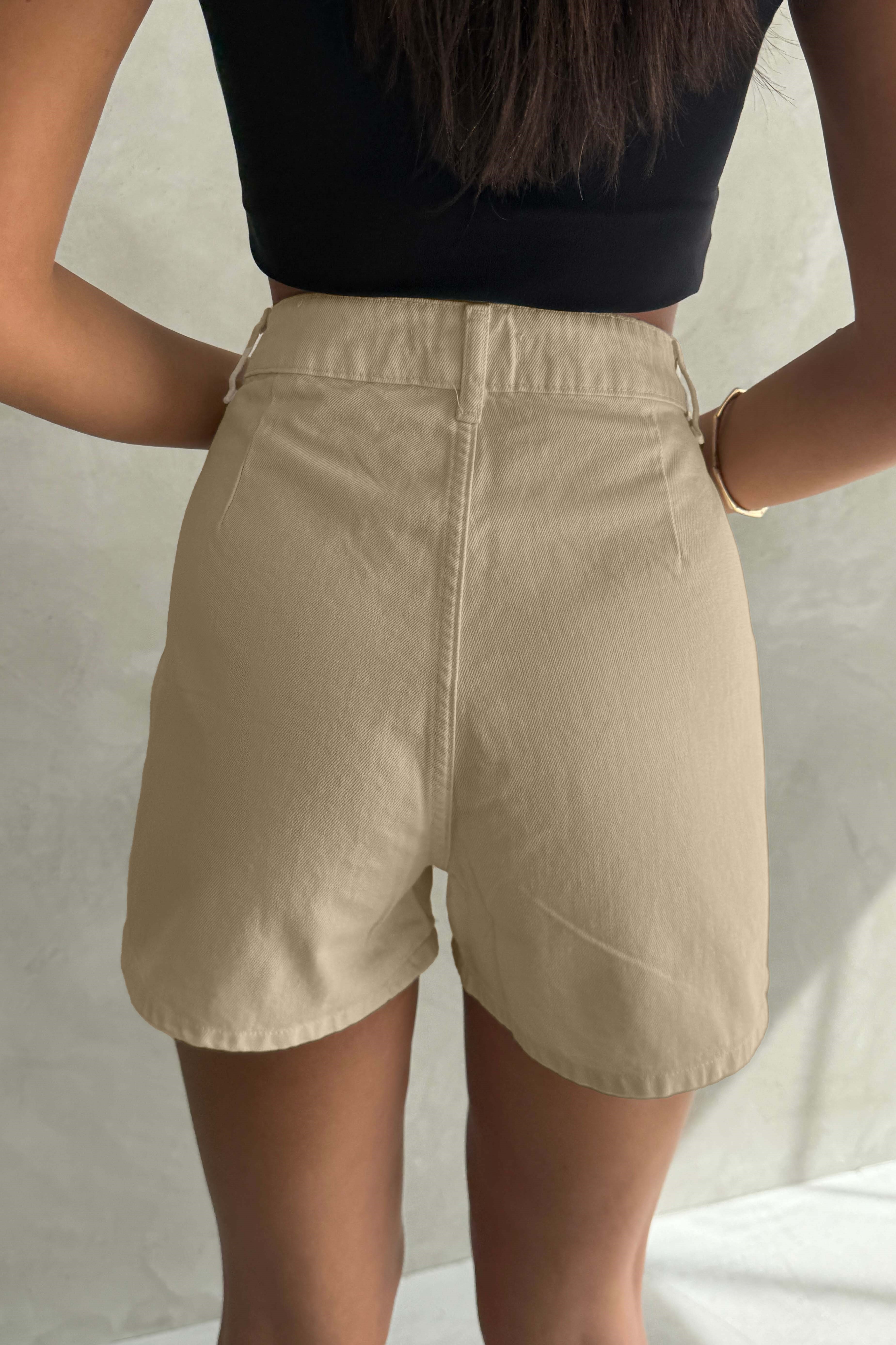 Bej Kargo Cep Detaylı Denim Şort