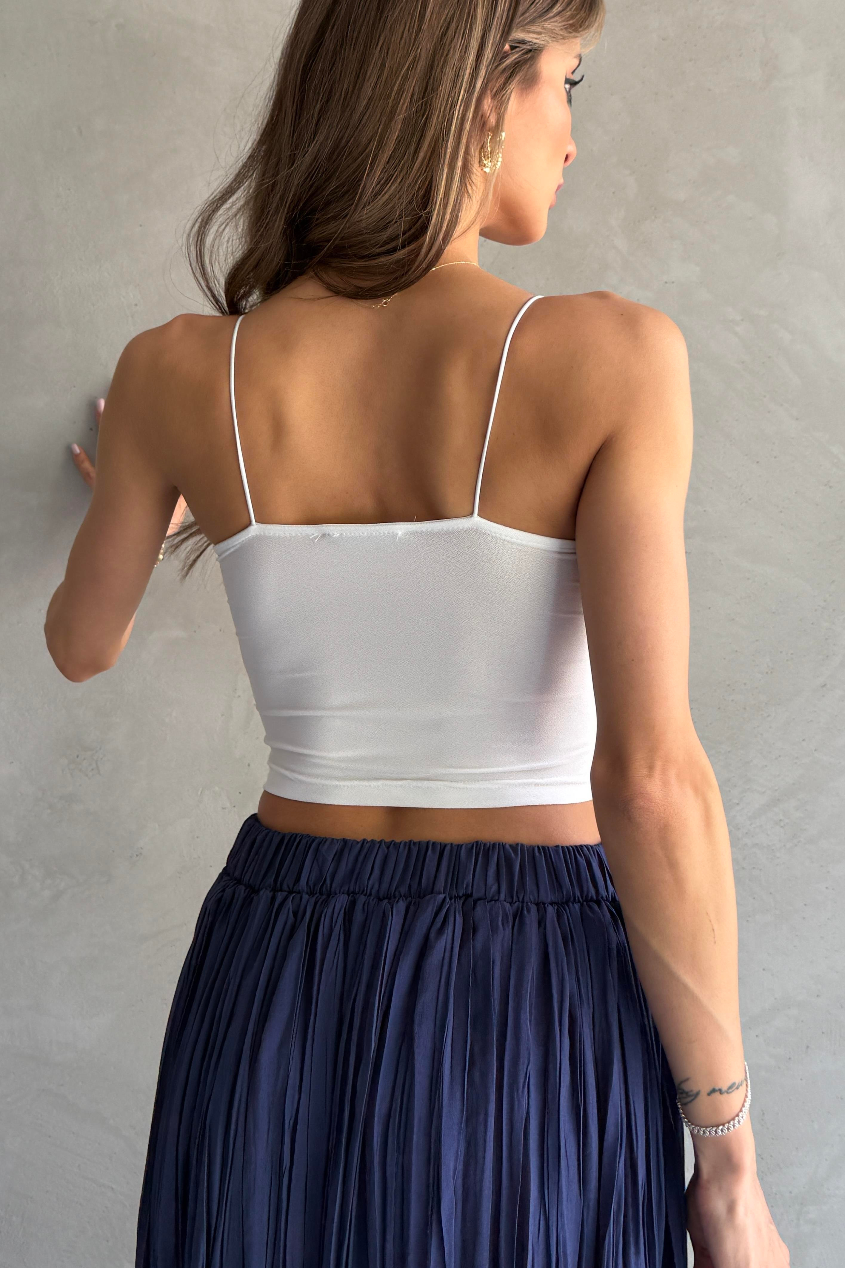 İp Askılı Beyaz Crop Top