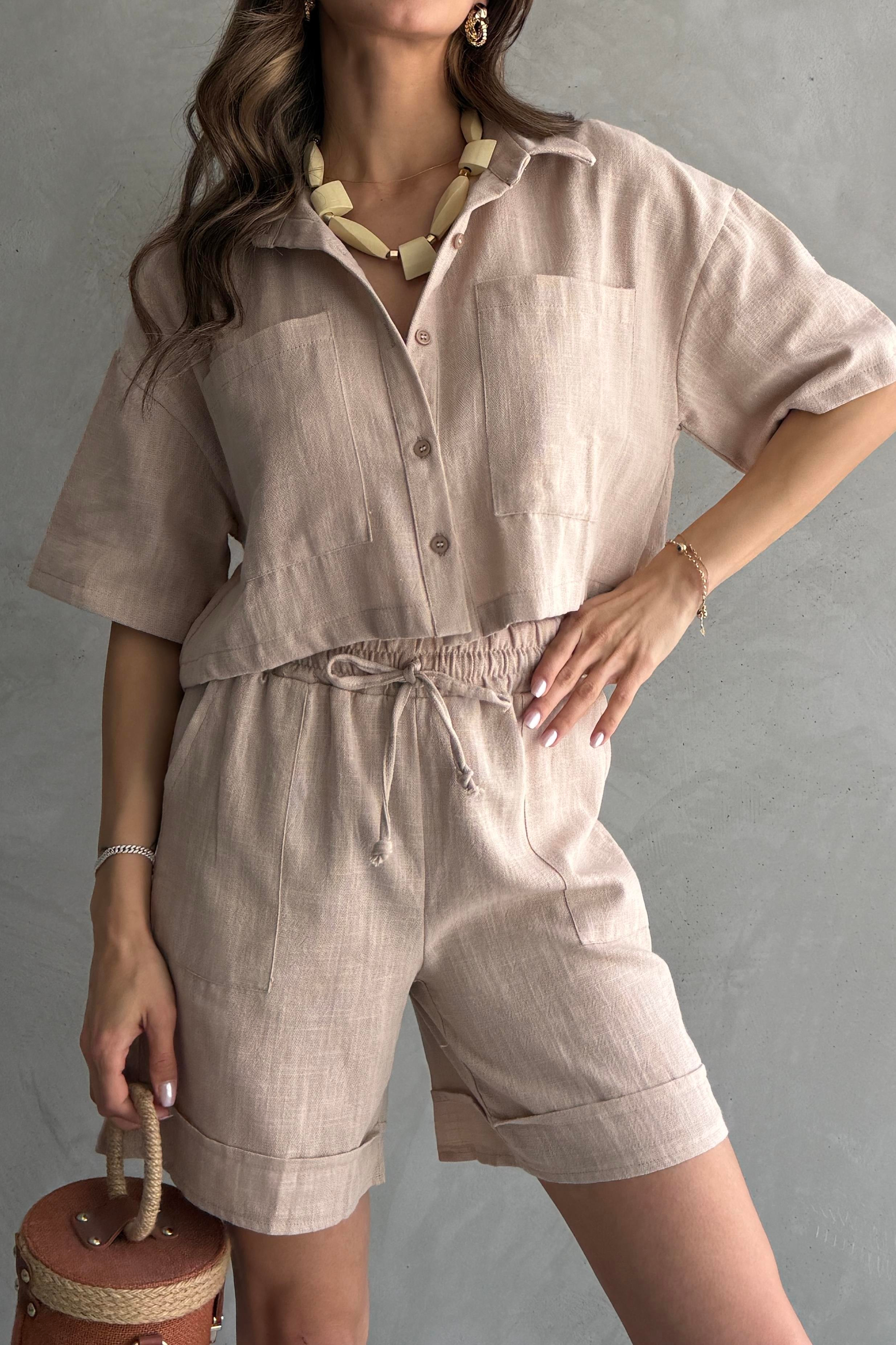 Keten Crop Gömlek Short Takımı