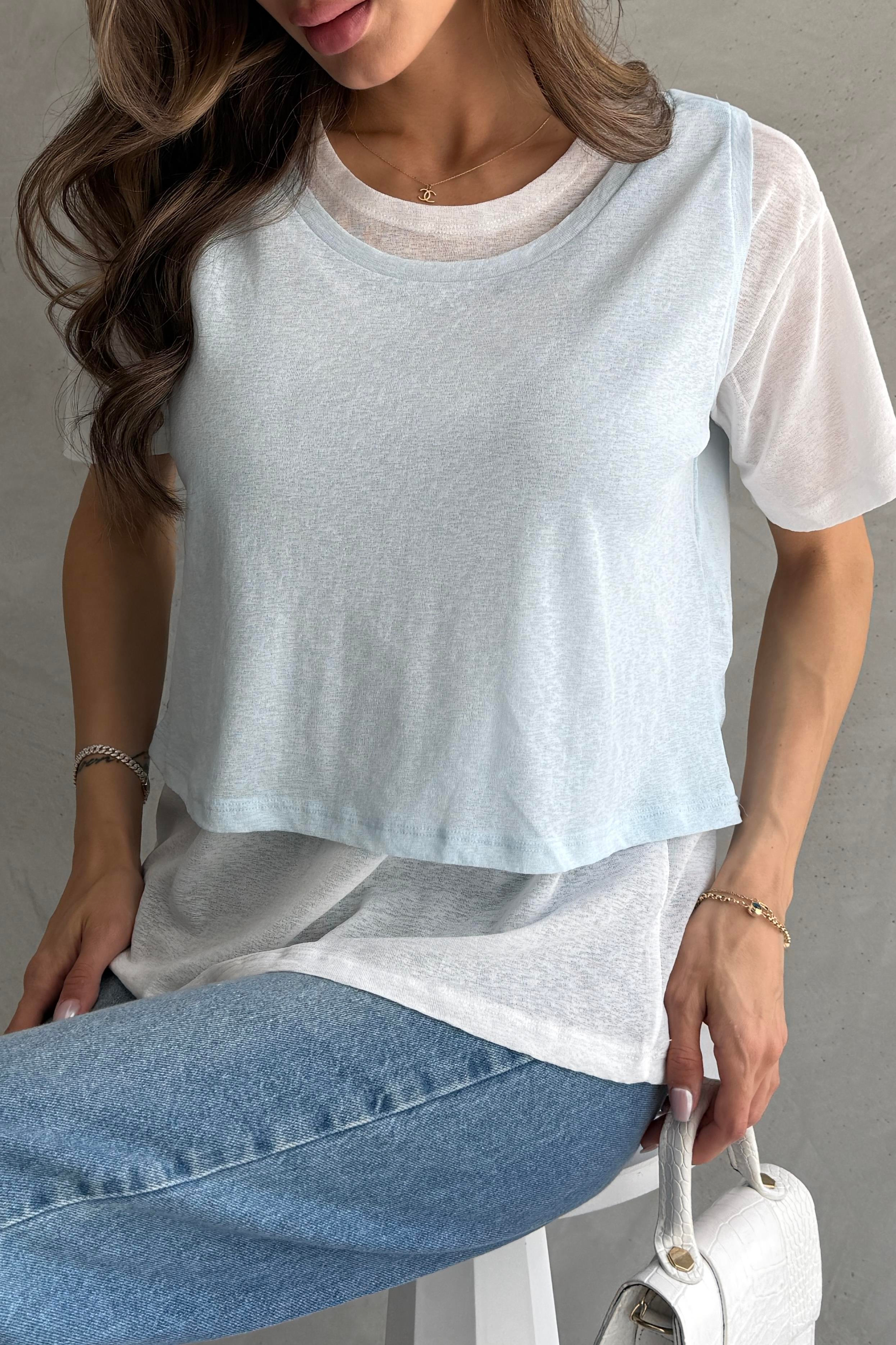 Kontrast İkili Görünümlü Bol Kesim Mavi T-shirt