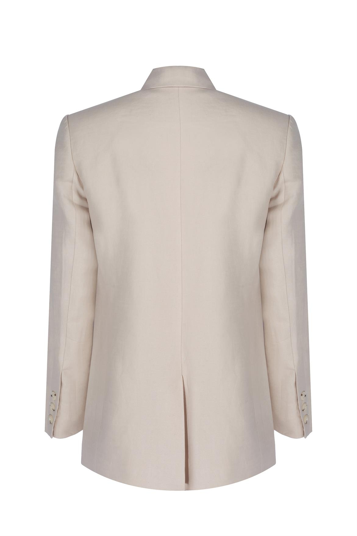 Beige Slim Linen Blazer