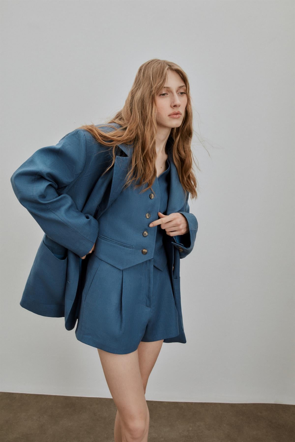 Blue Linen Vest