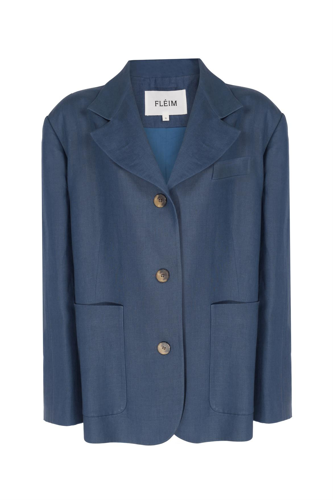 Blue Oversize Linen Blazer