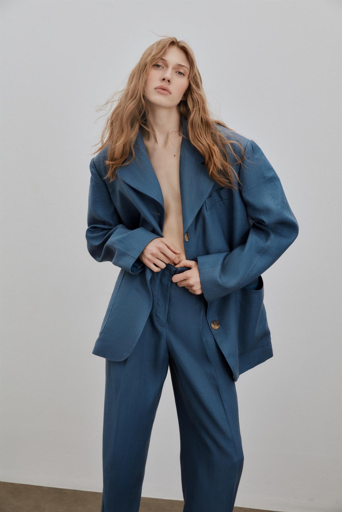 Blue Oversize Linen Blazer