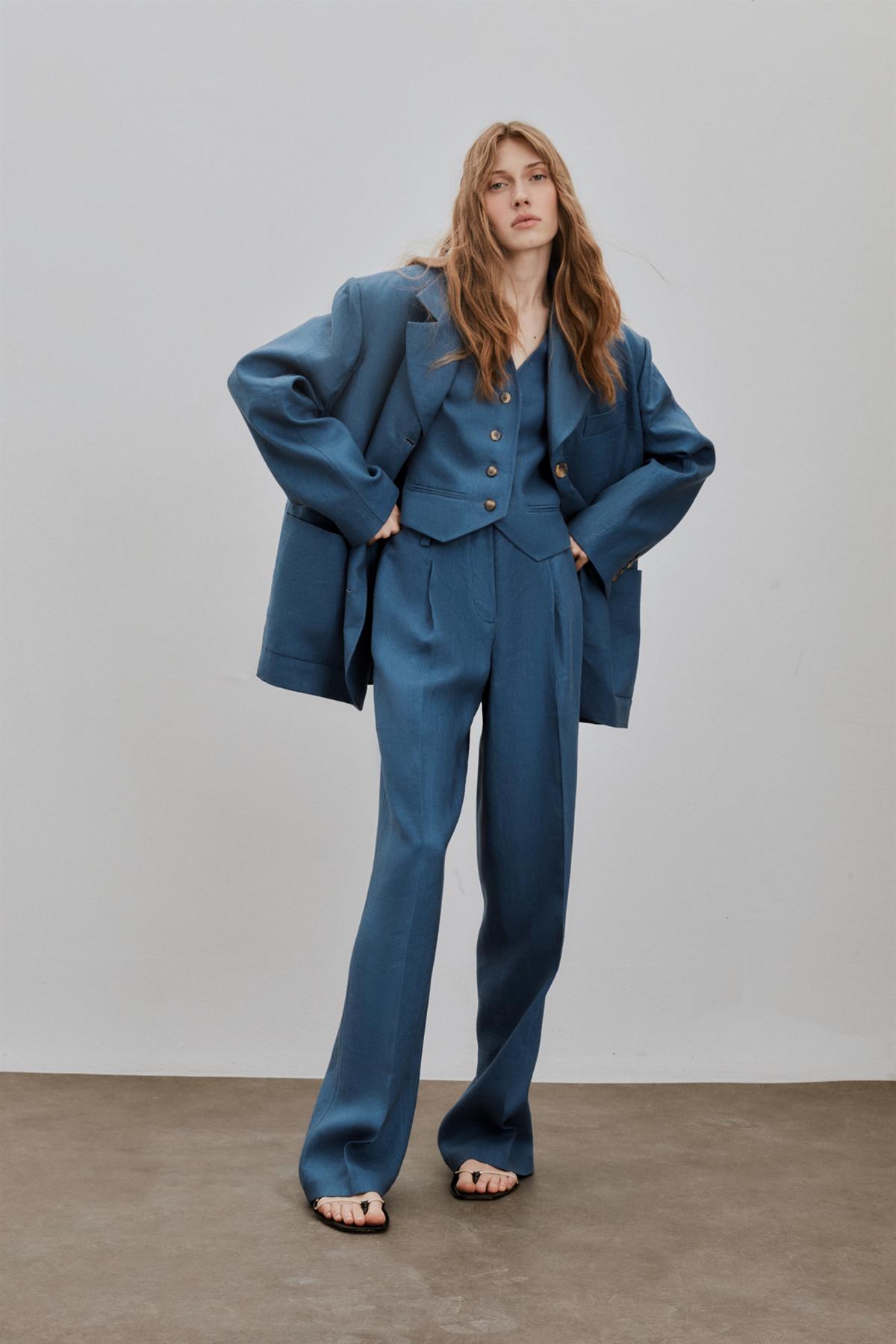 Blue Oversize Linen Pants
