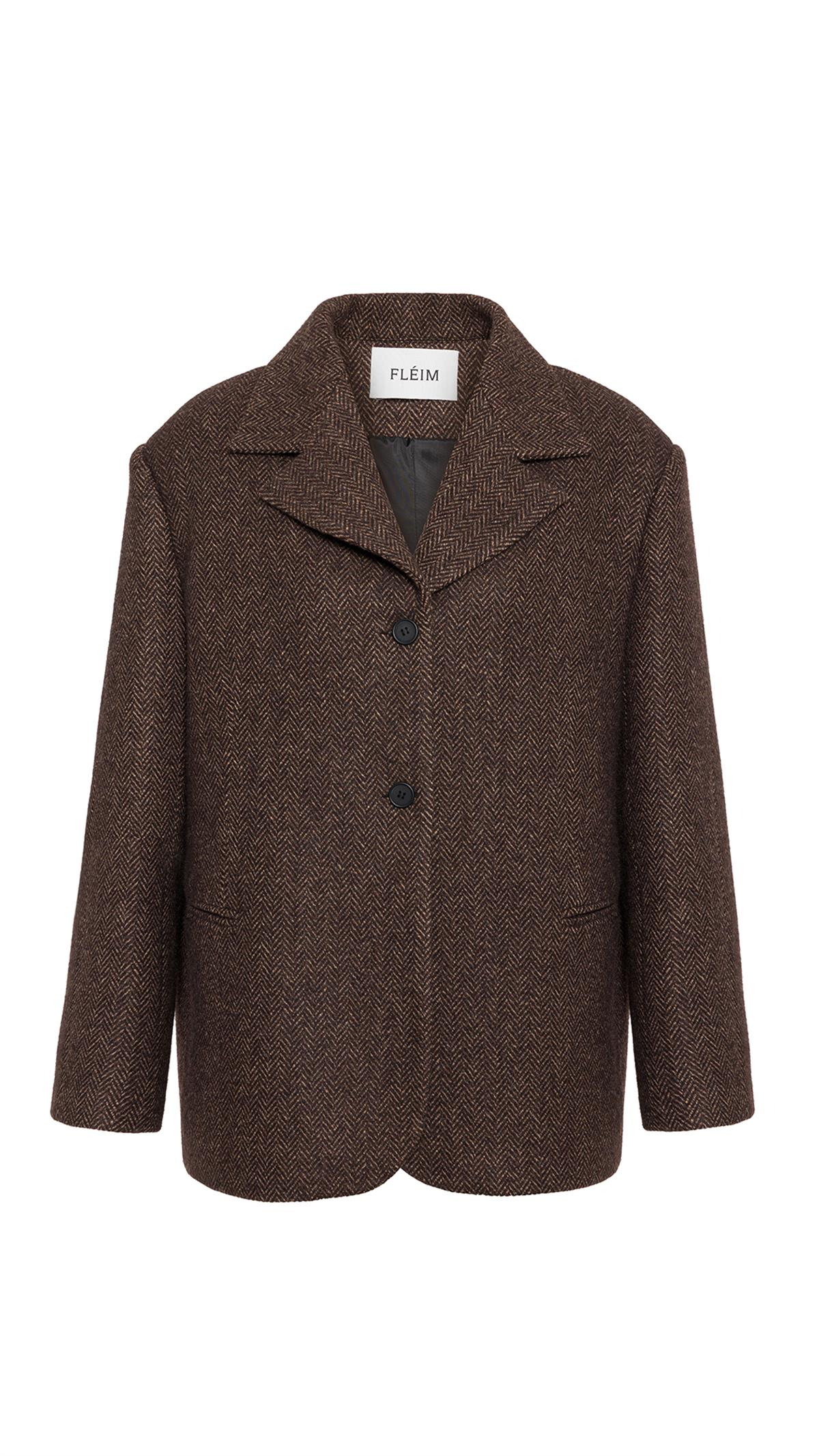 Checked Single-Breasted Wool Brown Coat