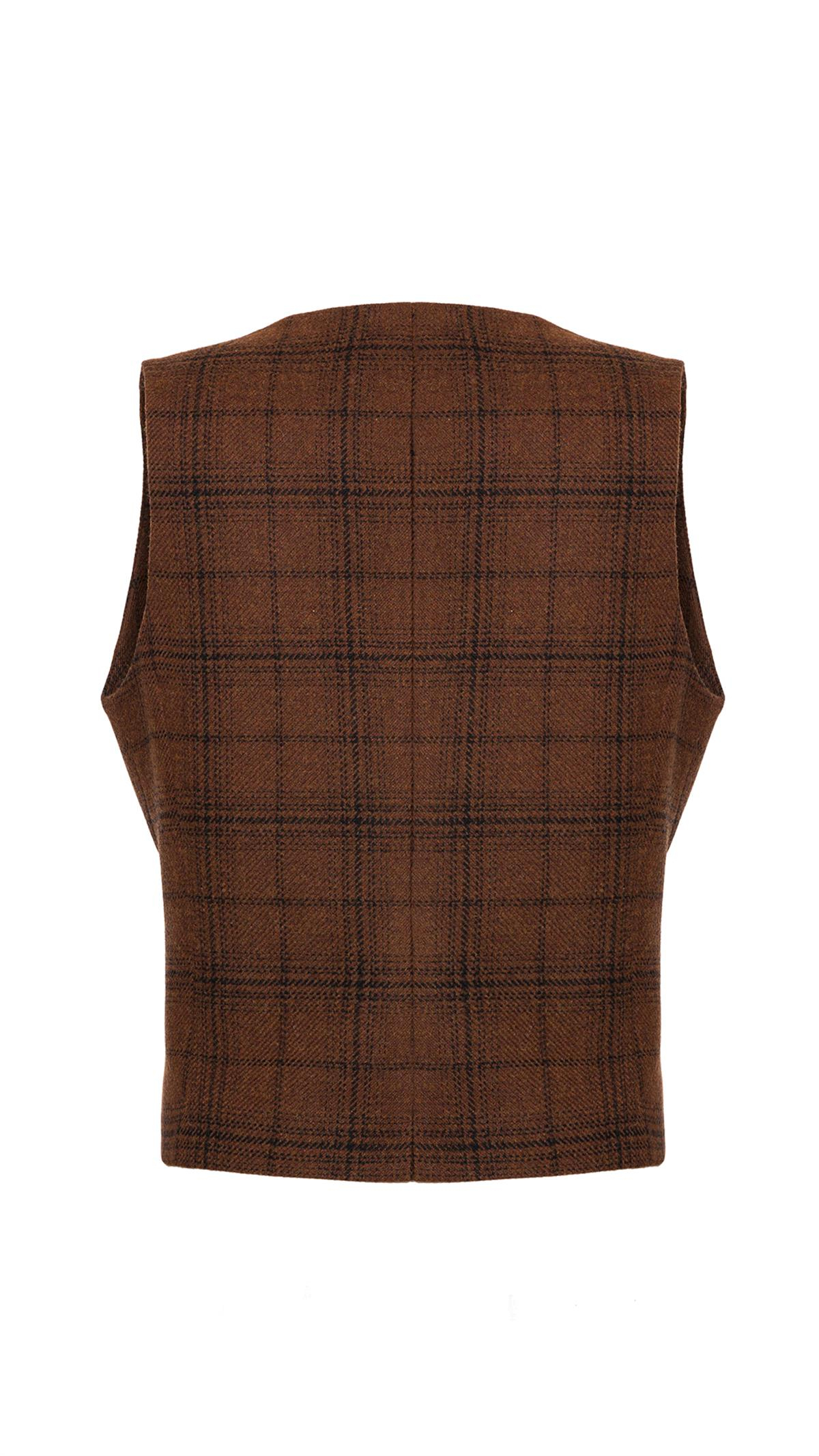 Checked Wool Brown Vest