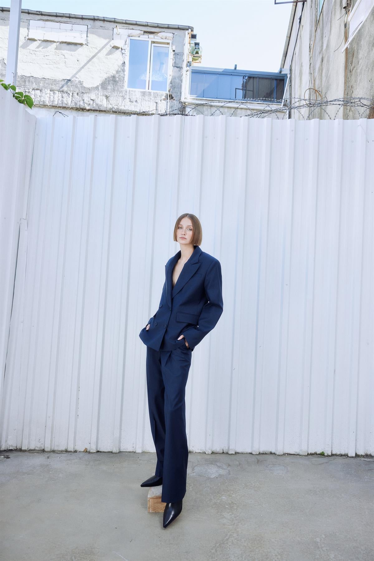 Double-Breasted Wool Dark Blue Blazer