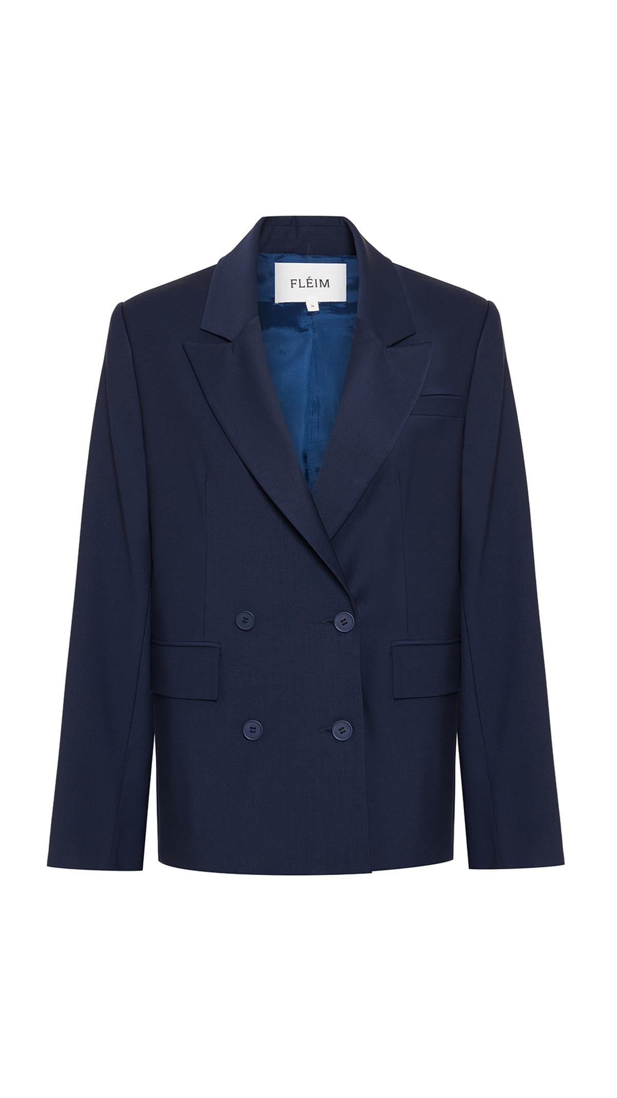 Double-Breasted Wool Dark Blue Blazer