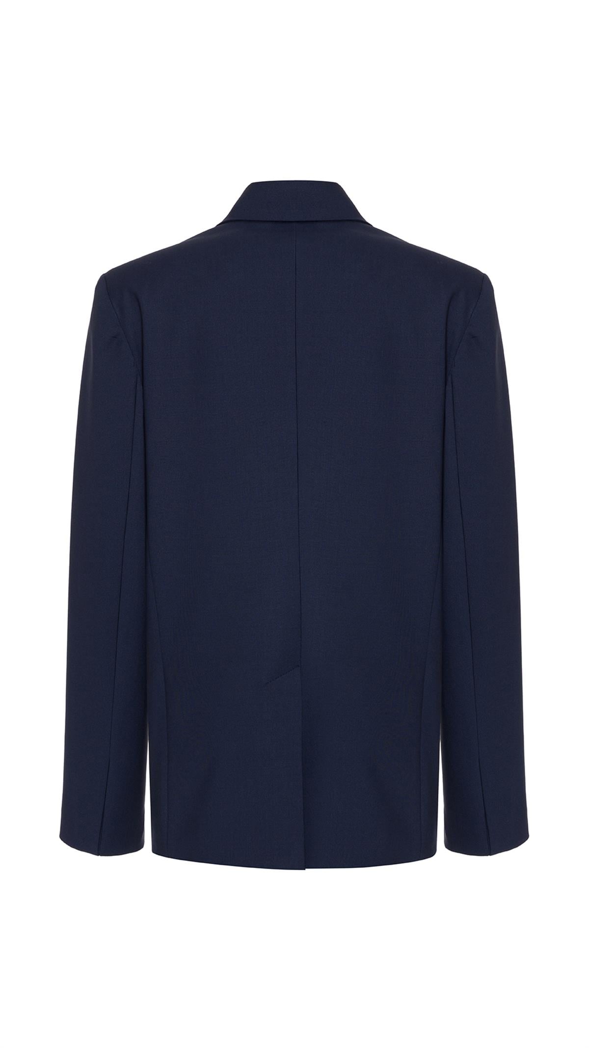 Double-Breasted Wool Dark Blue Blazer