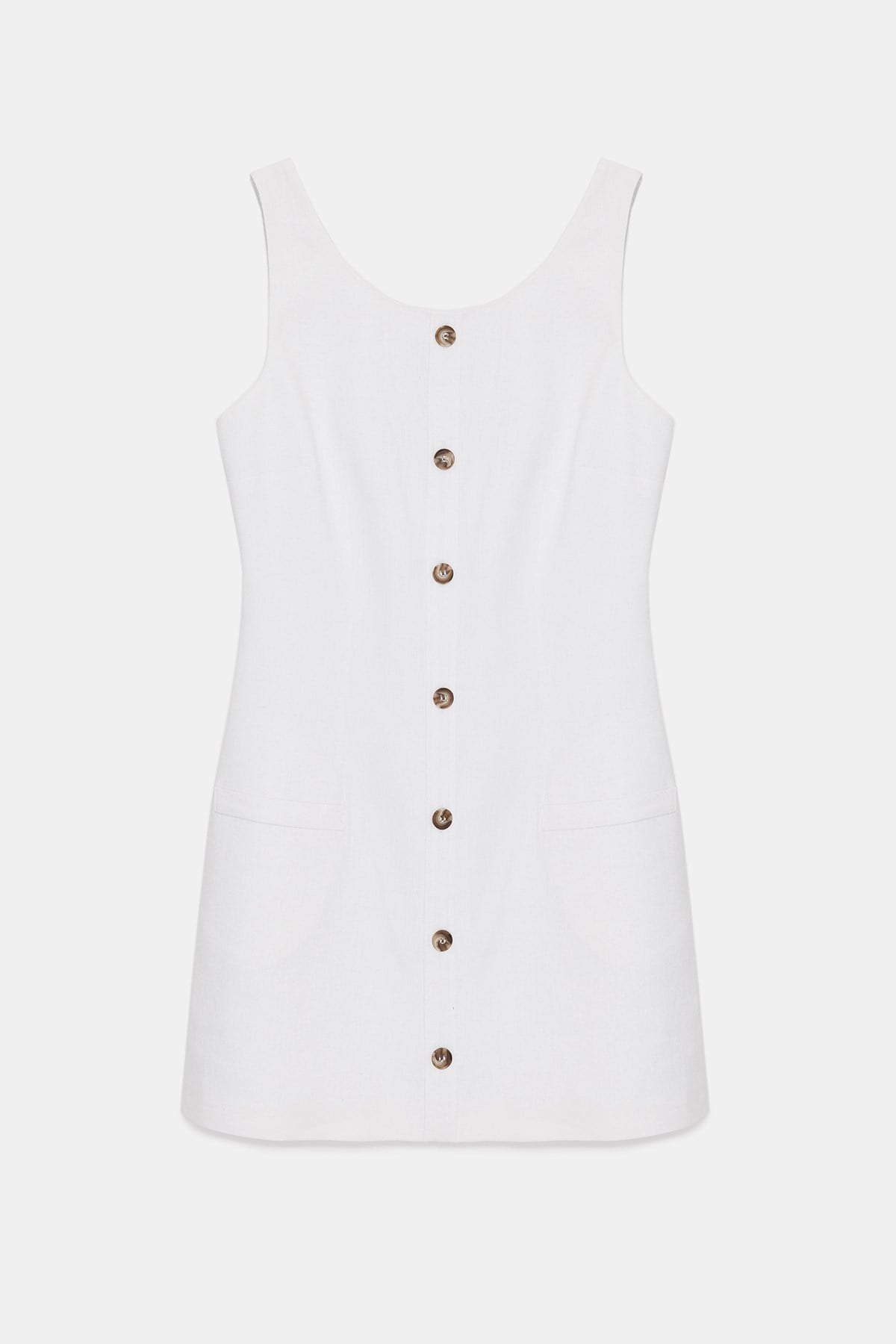 Front Button White Linen Dress