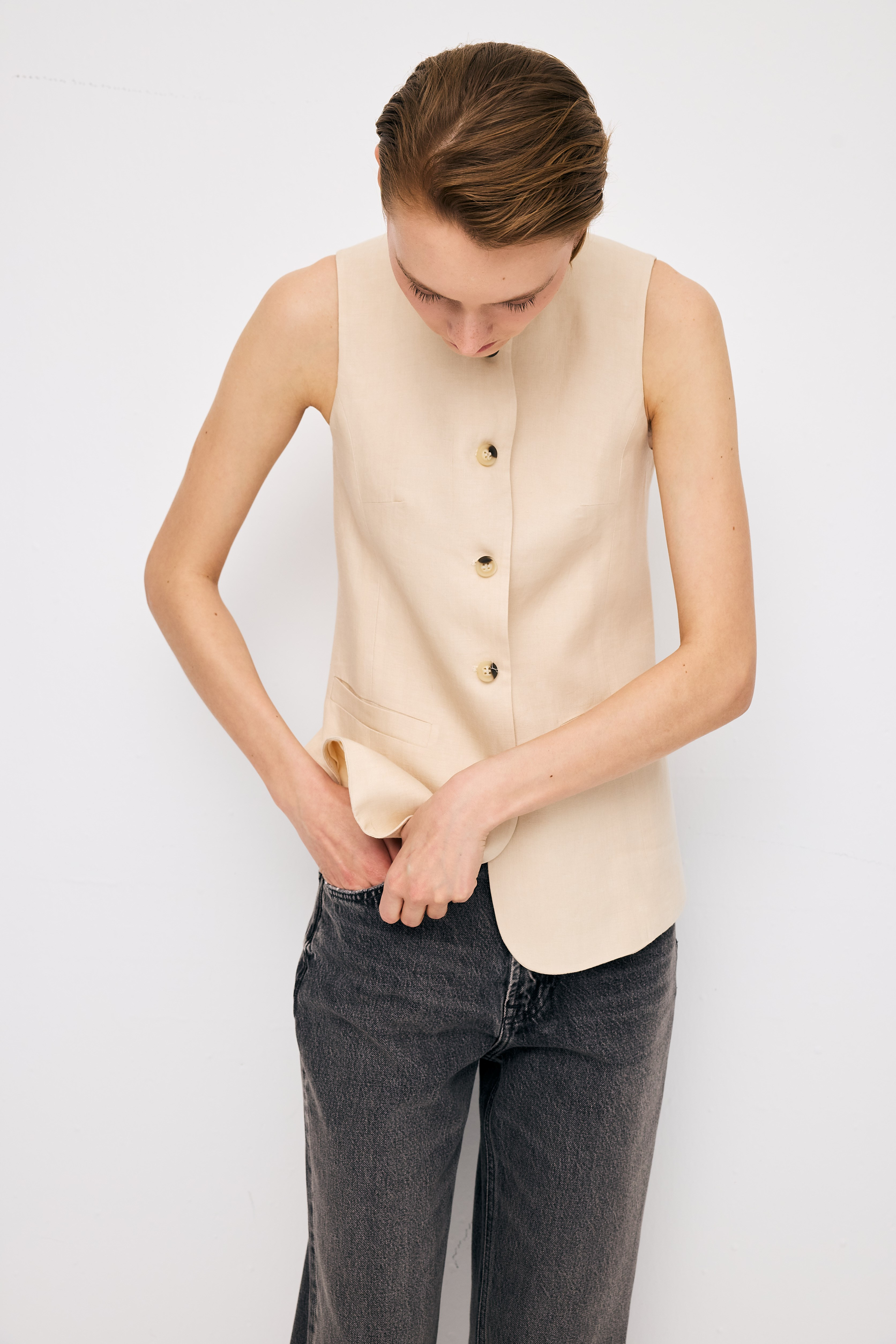 Linen Long Beige Vest