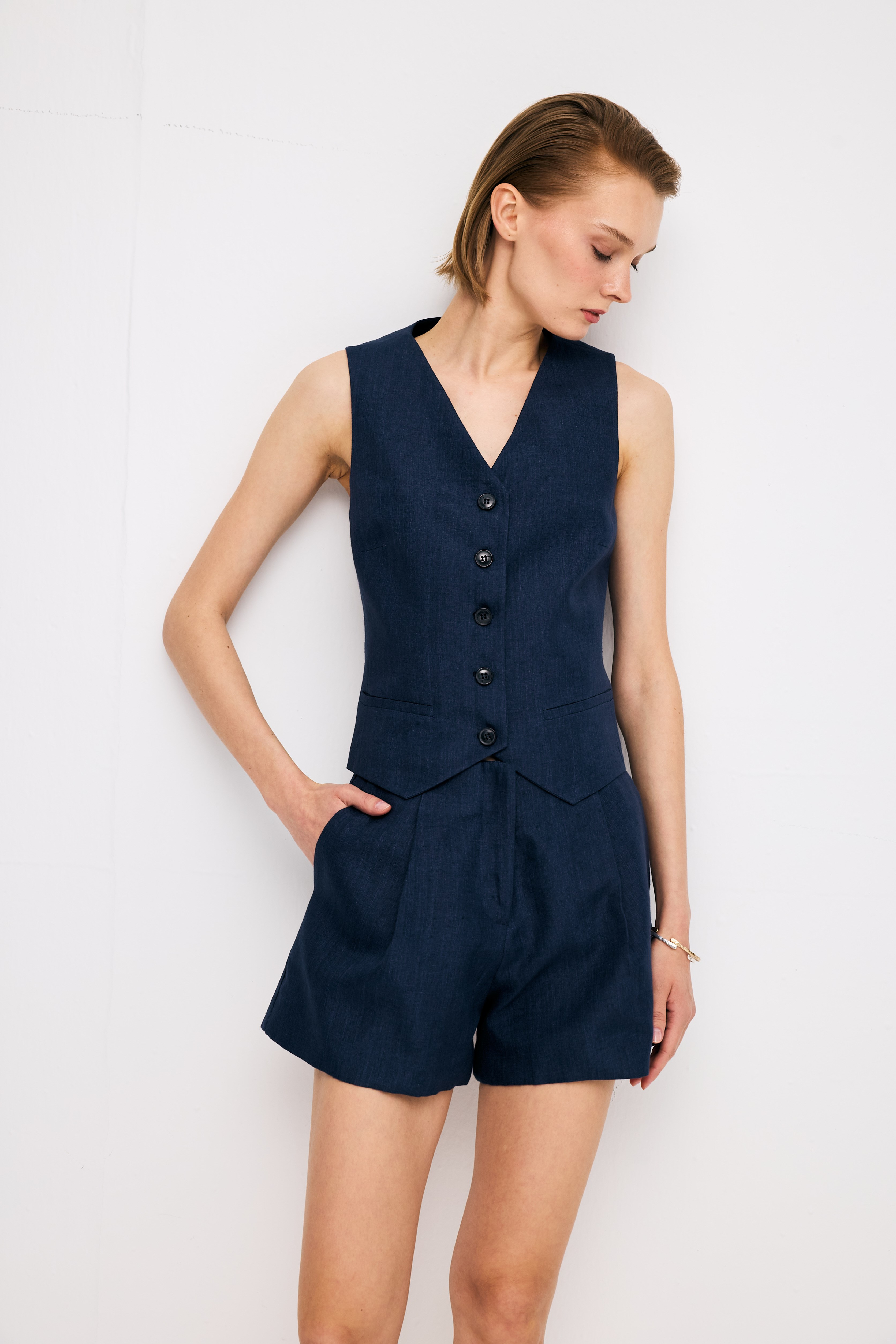 Linen Navy Short