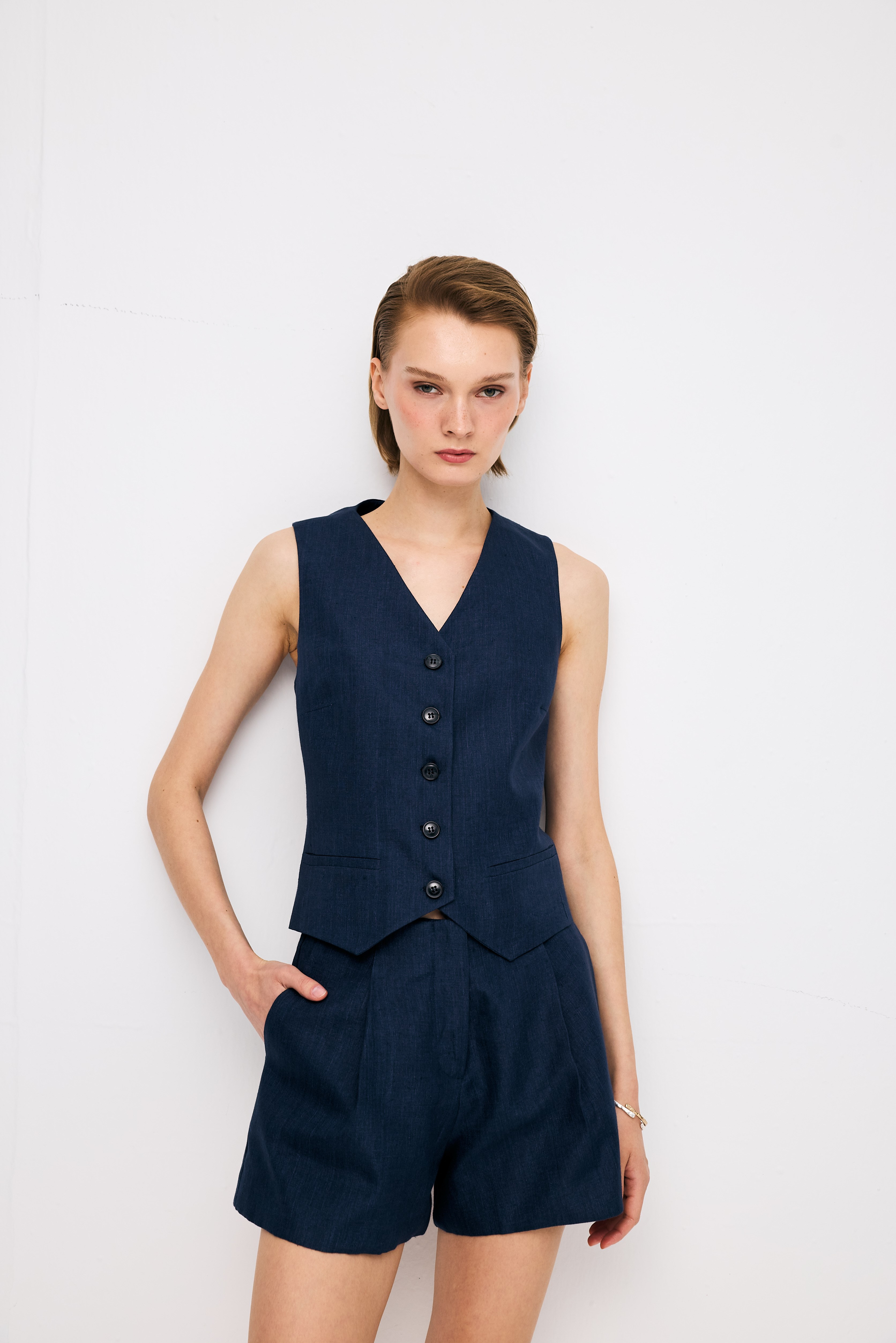 Linen Navy Short