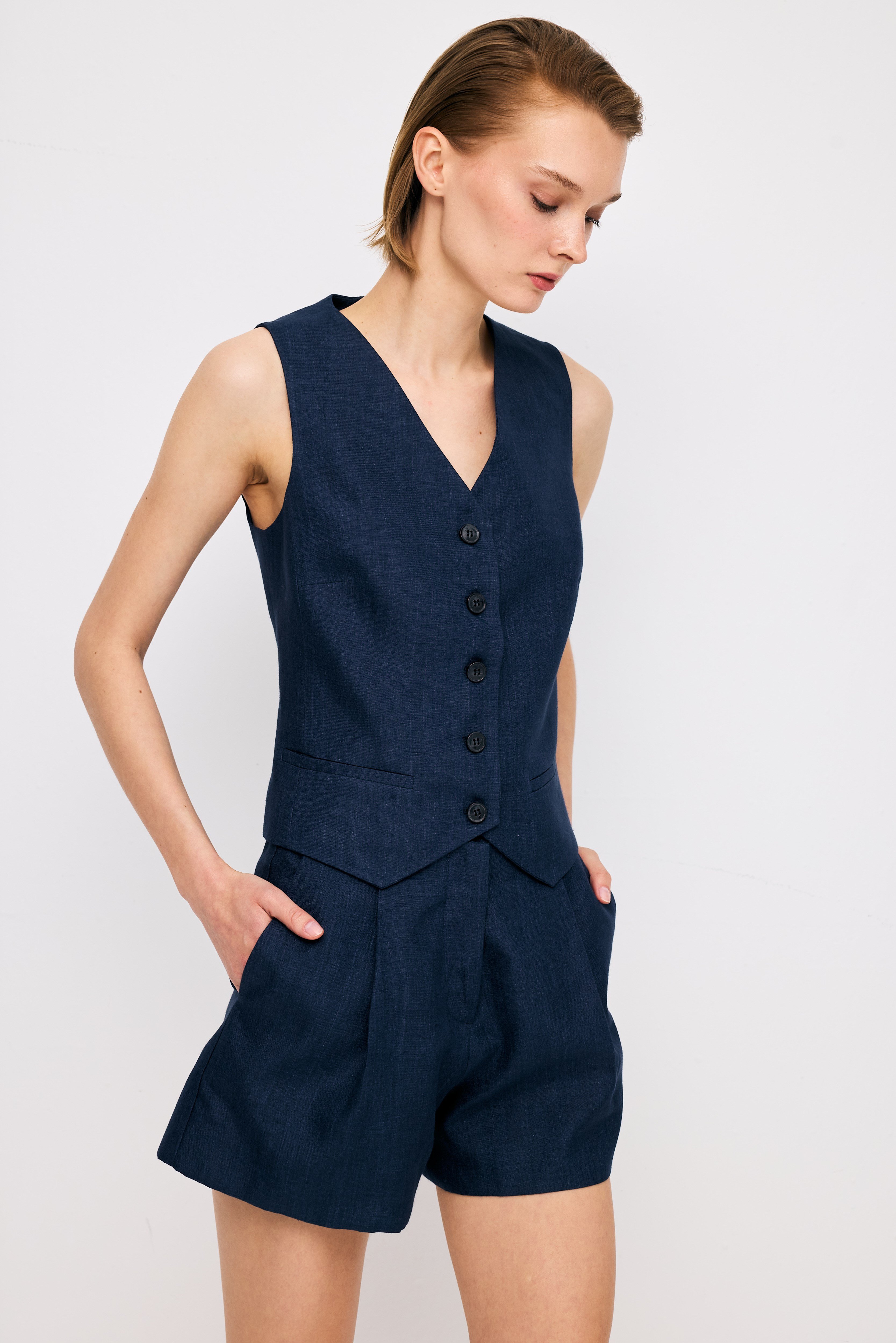 Linen Navy Vest