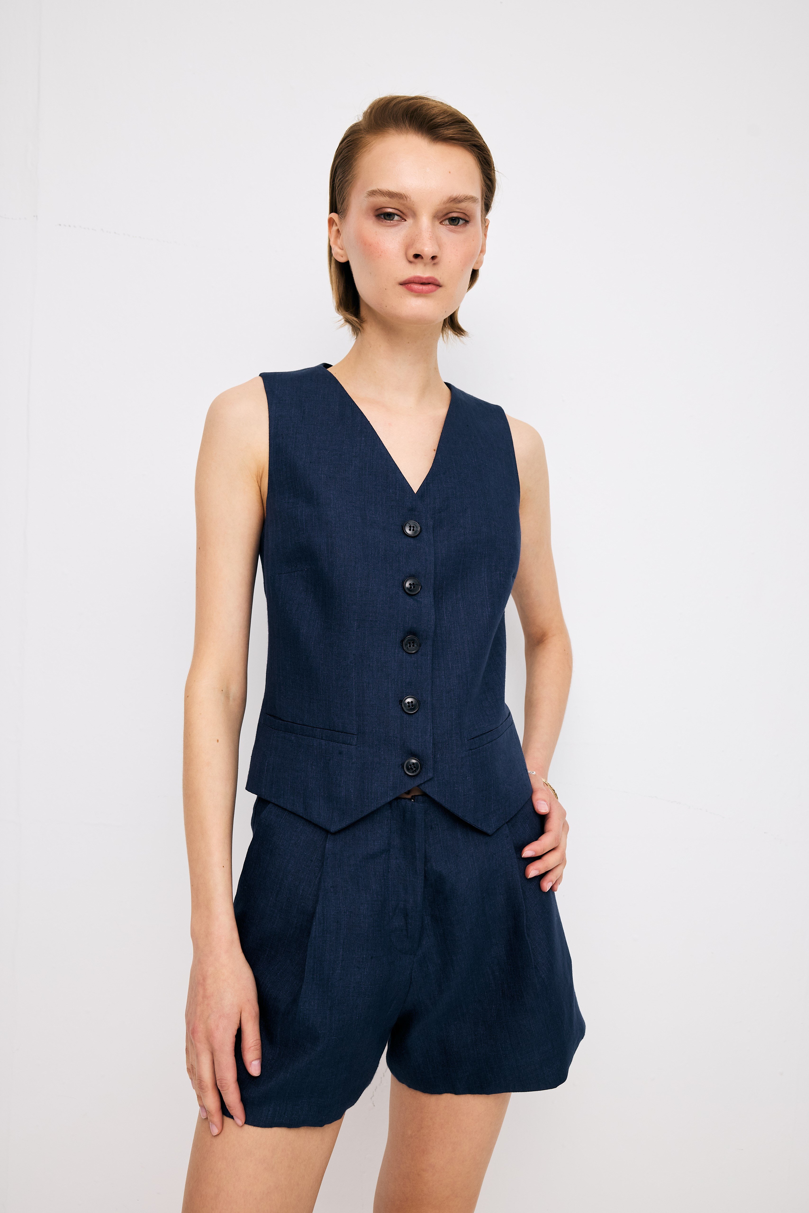 Linen Navy Vest