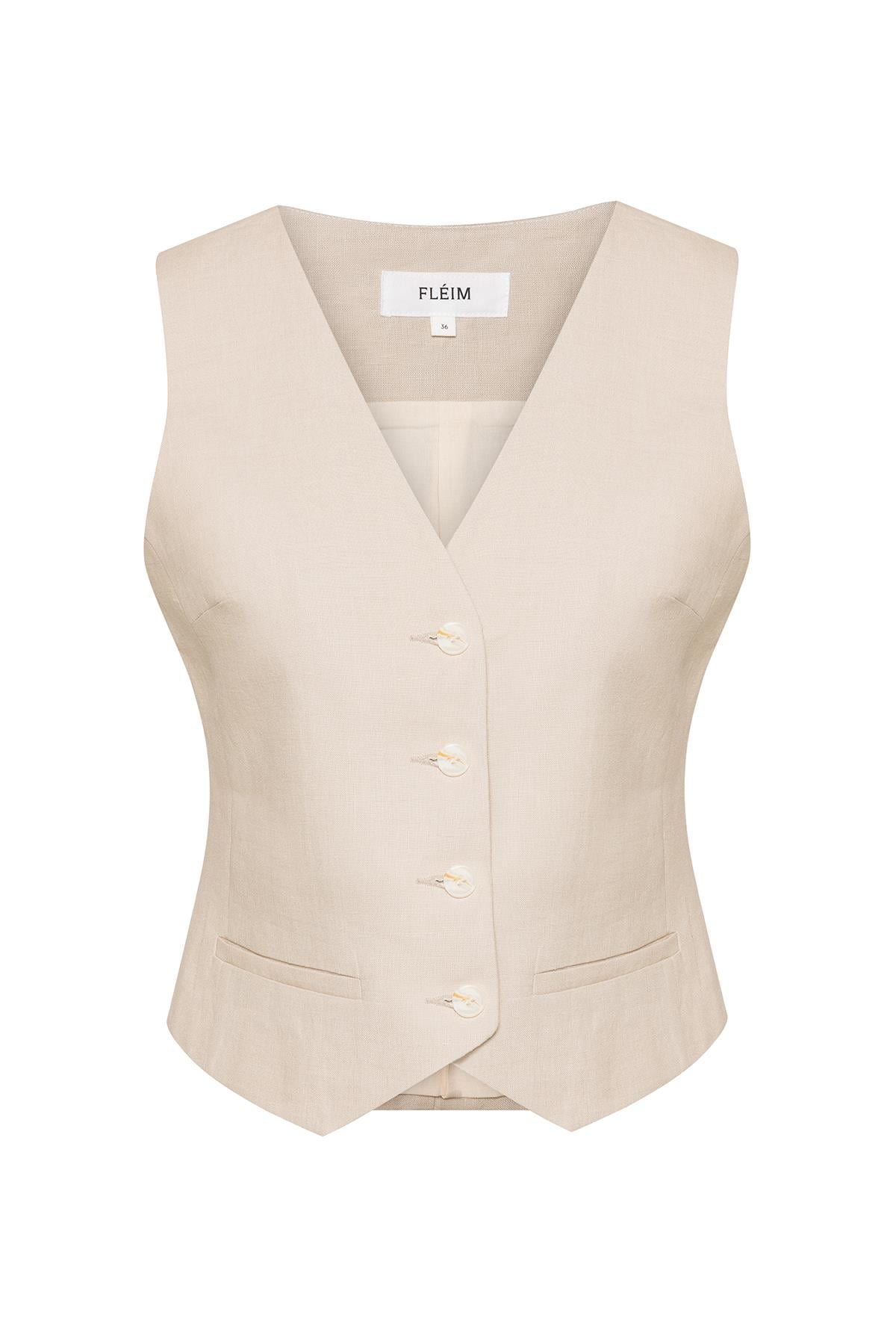 Linen Vest Sand 