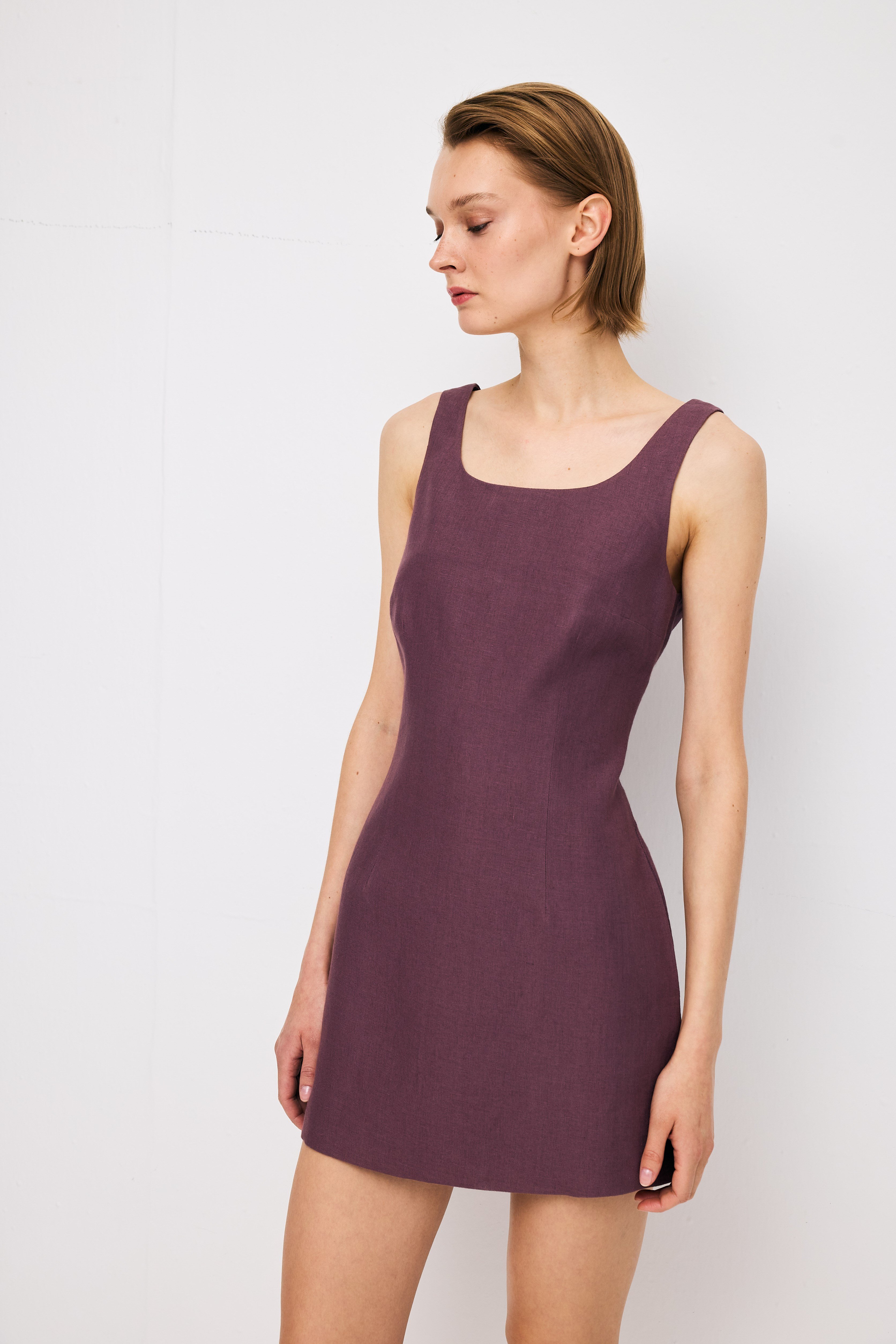 Mini Linen Plum Dress