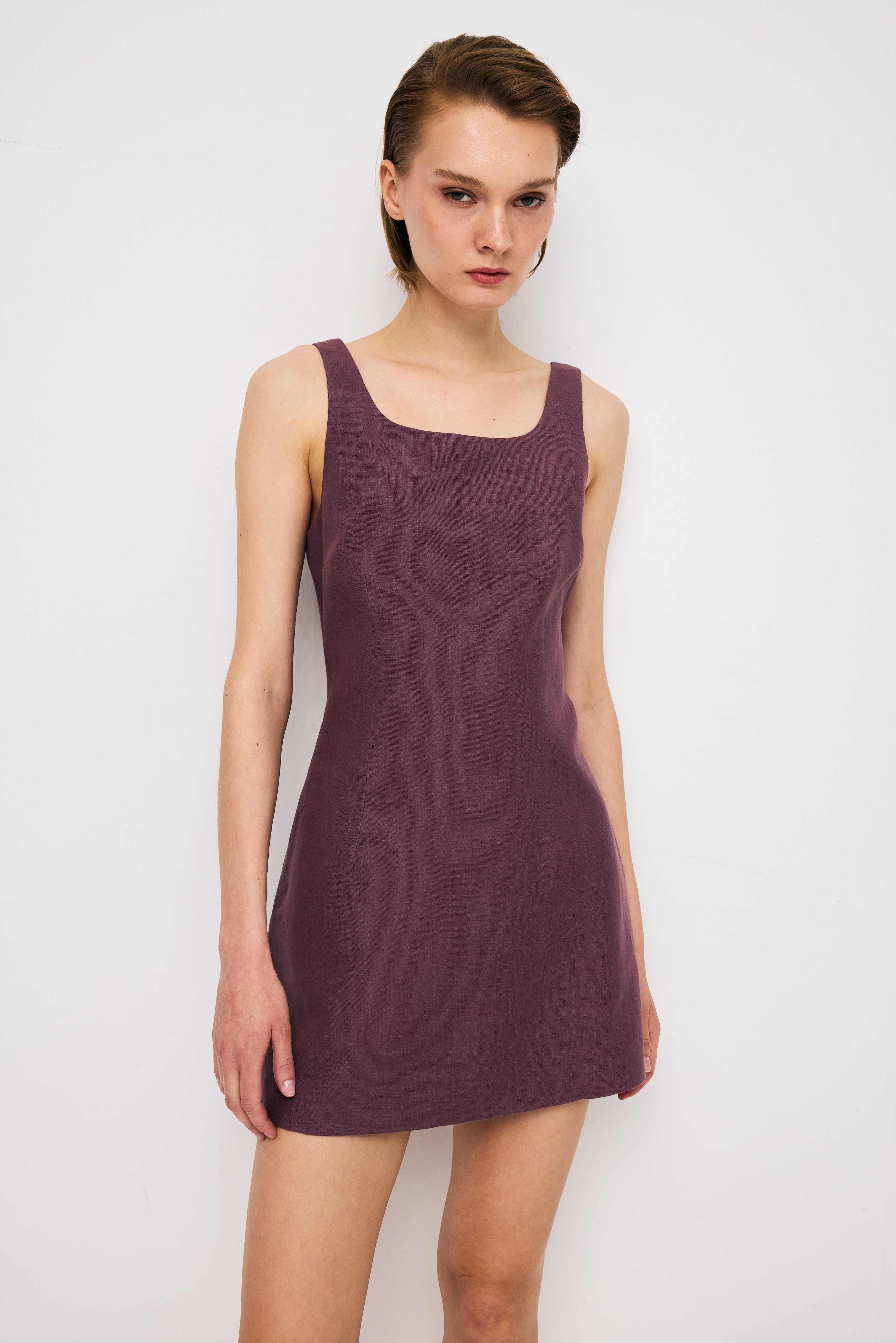 Mini Linen Plum Dress