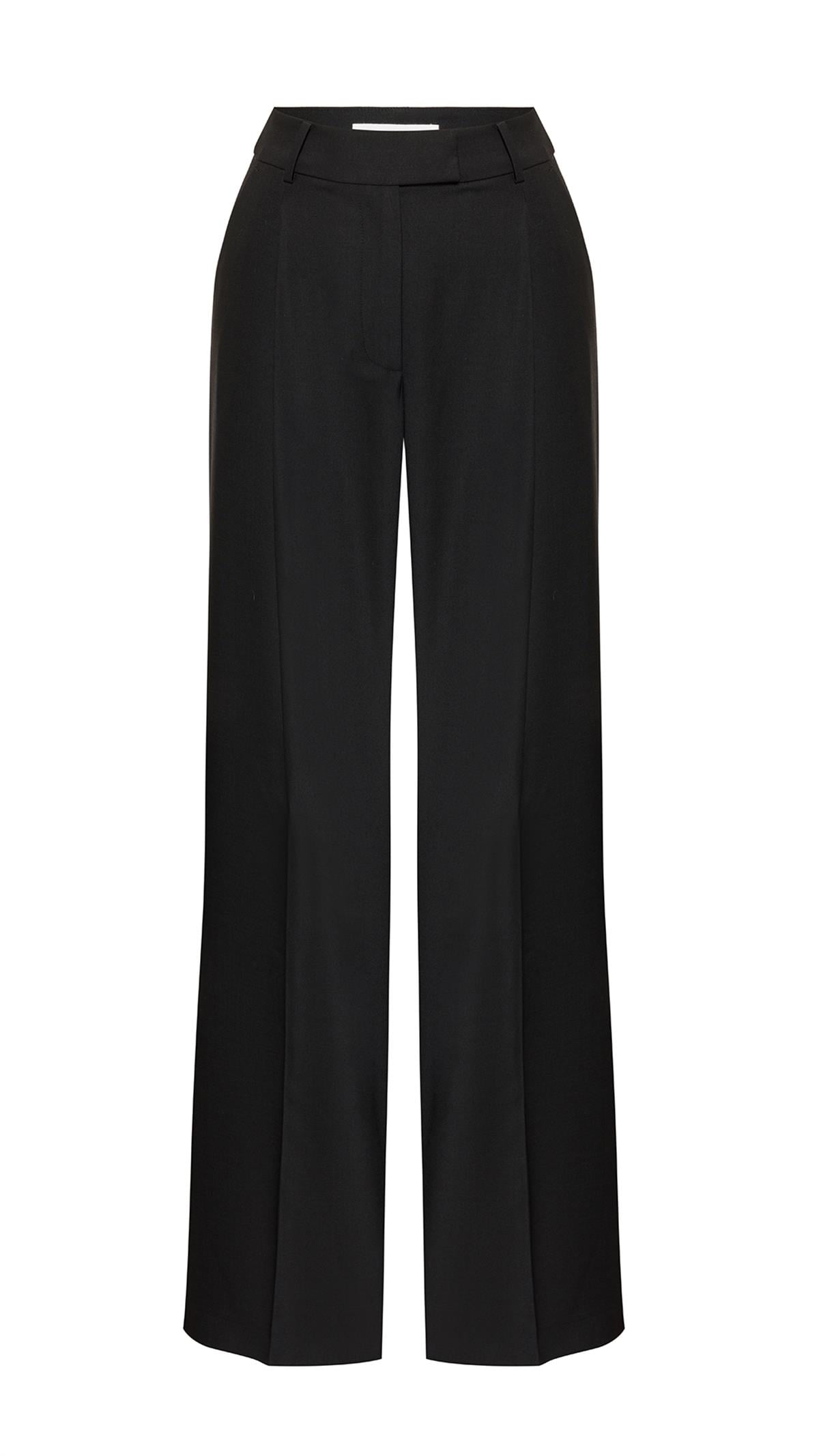 Plated Wool Black Pants