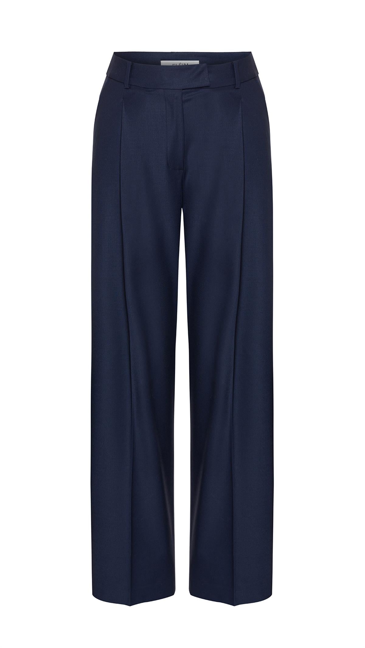 Plated Wool Dark Blue Pants