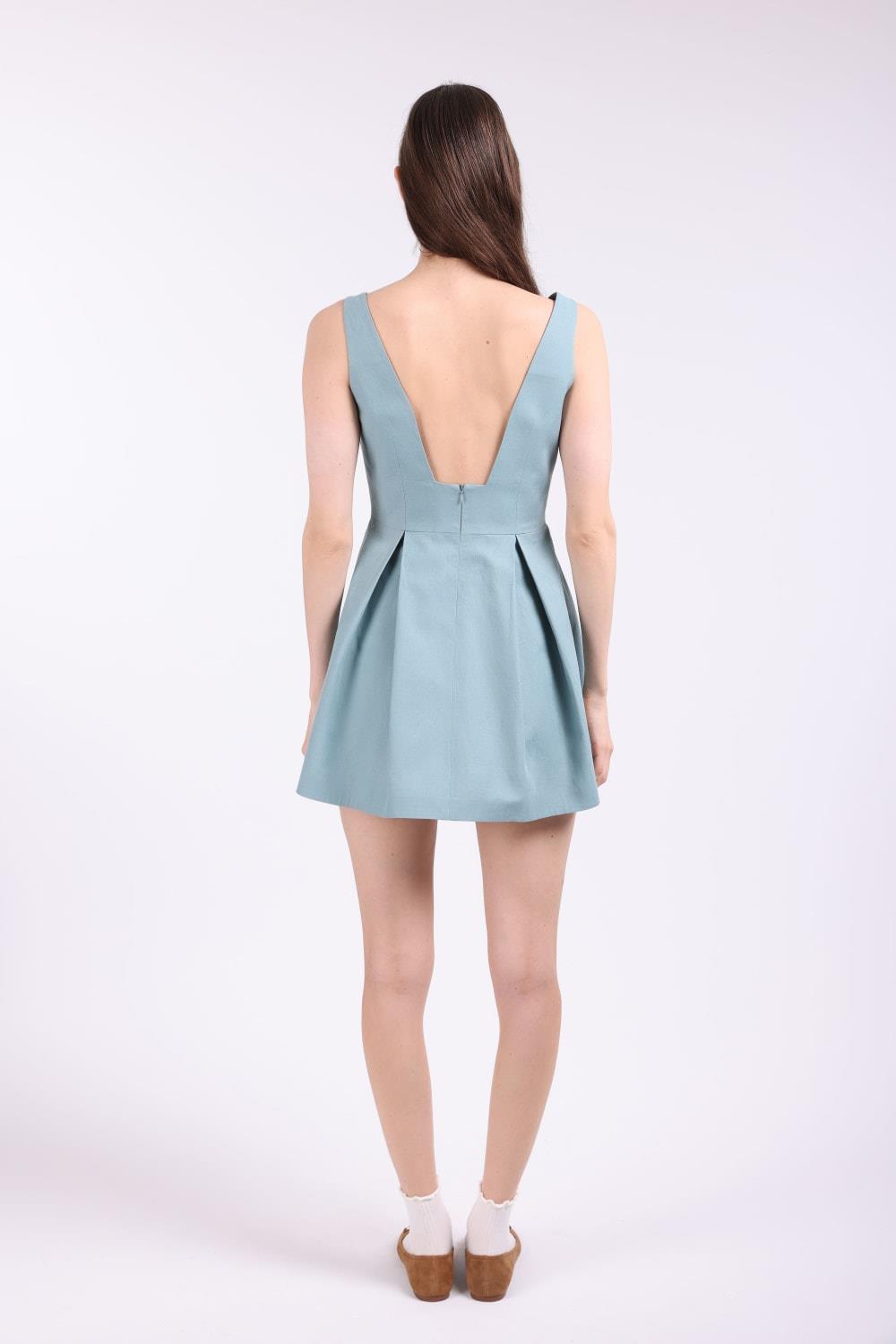 Pleated Mint Linen Dress