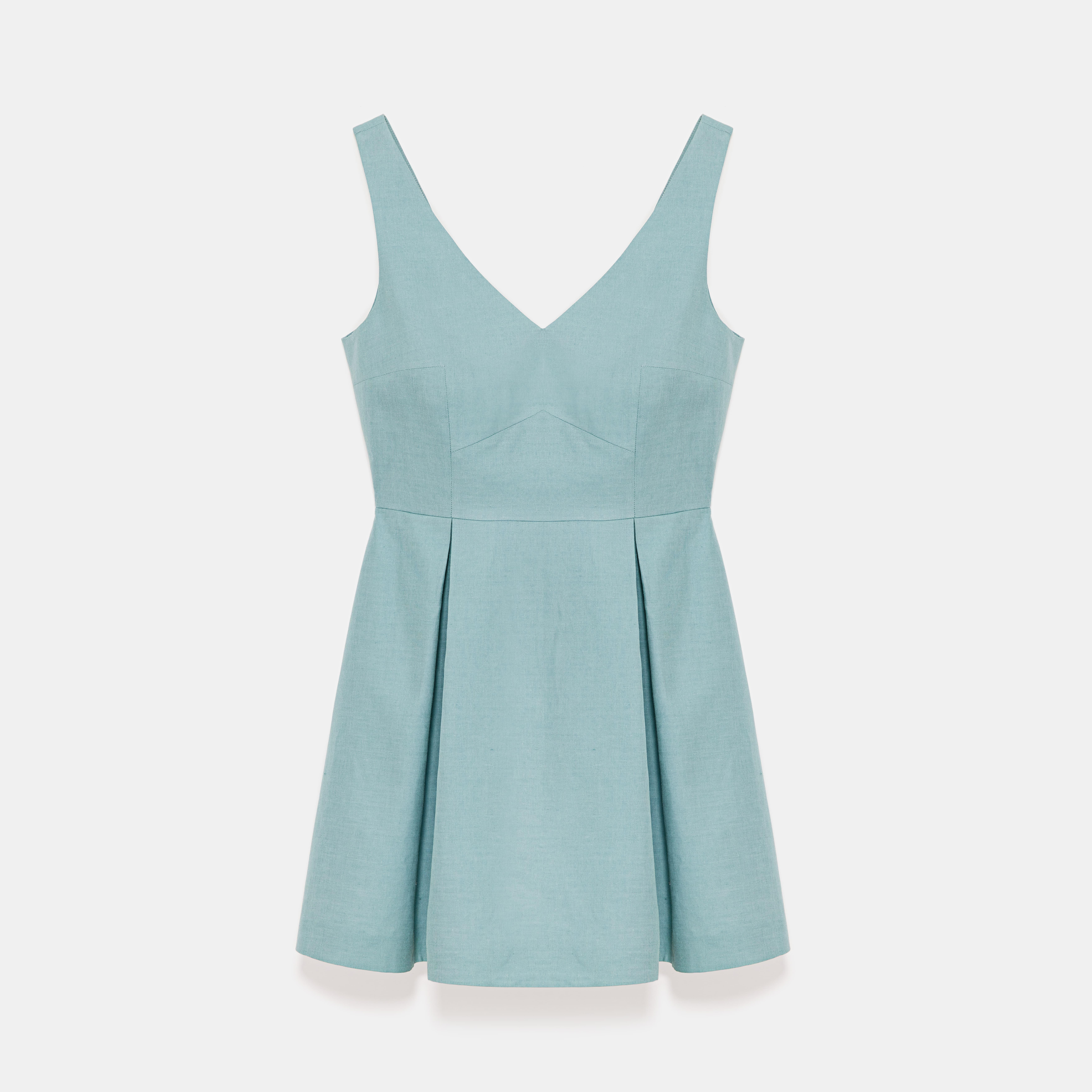 Pleated Mint Linen Dress