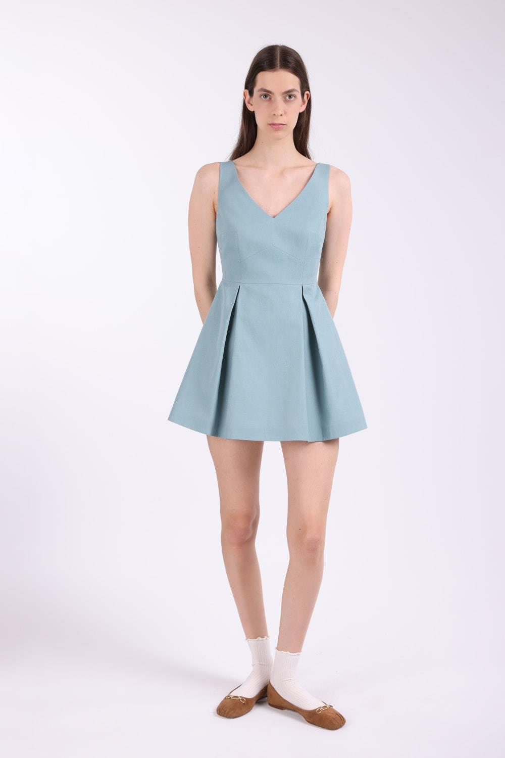 Pleated Mint Linen Dress