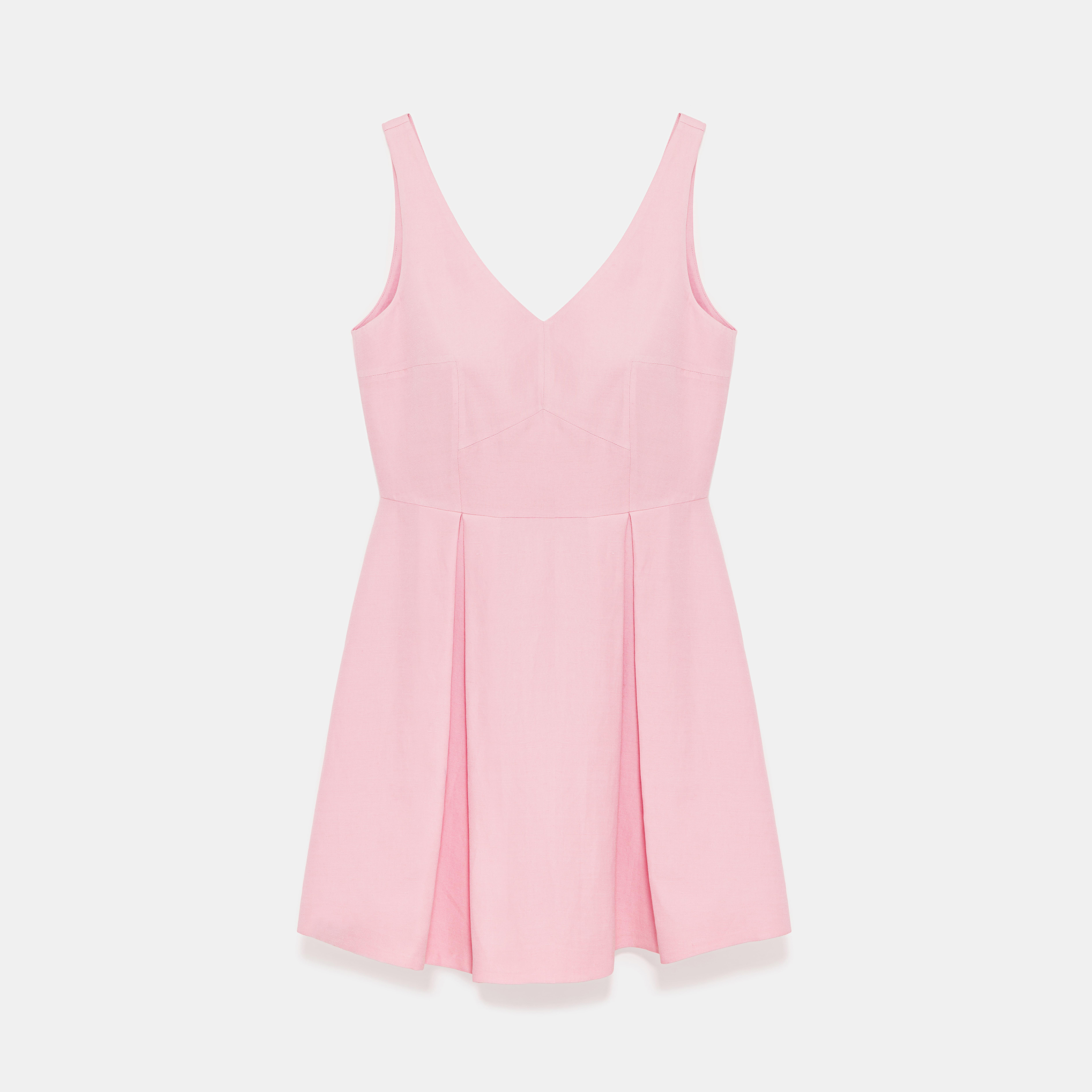 Pleated Pink Linen Dress