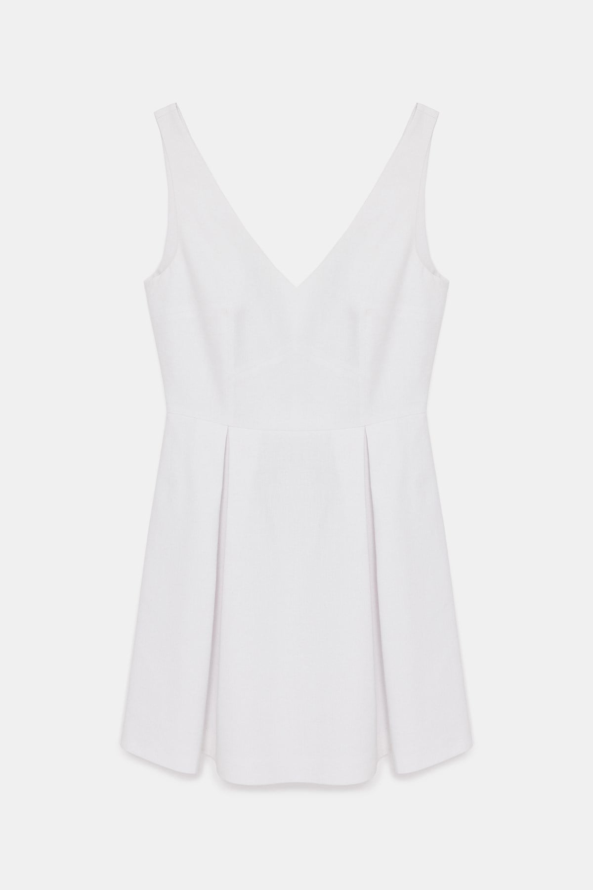Pleated White Linen Dress