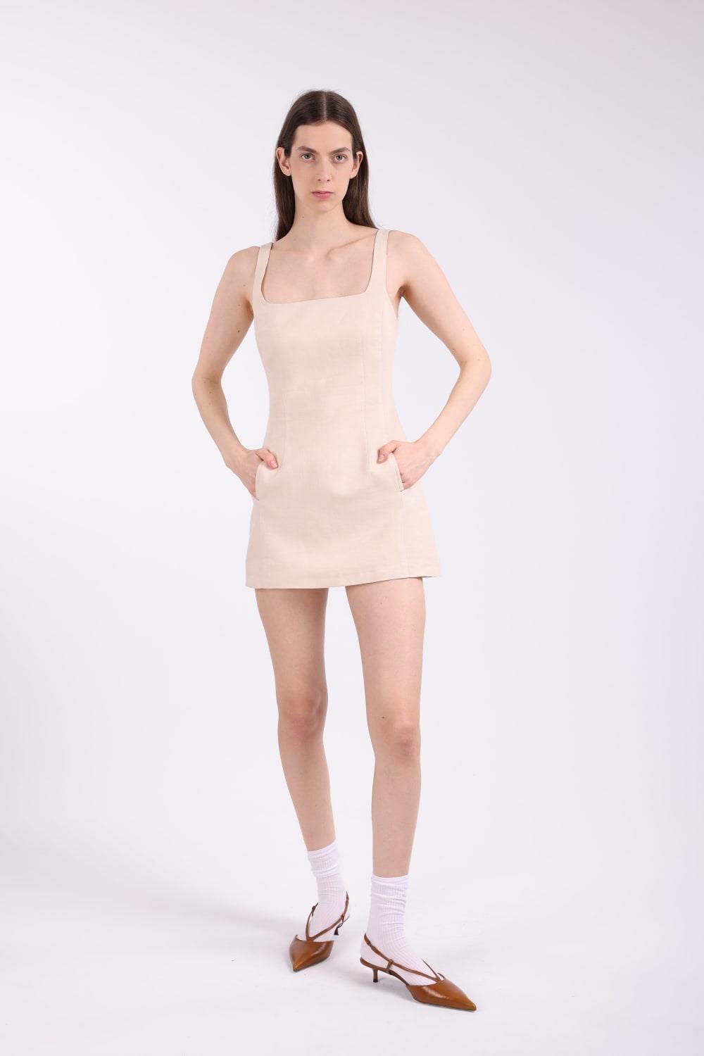 Square Neck Beige Dress