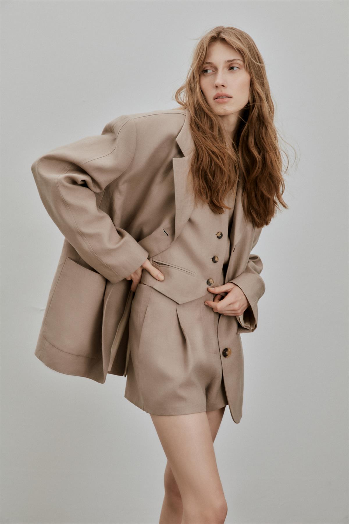 Taupe Linen Shorts