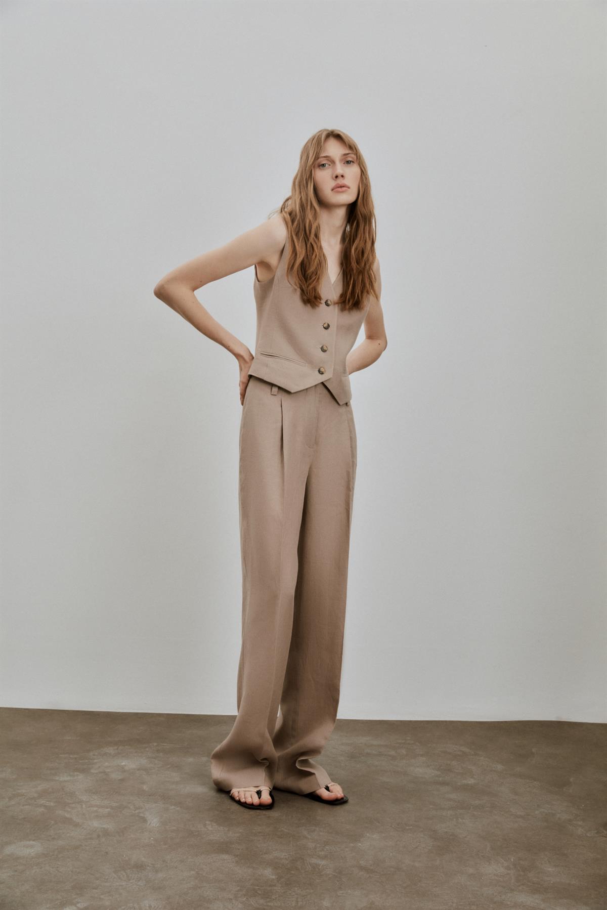 Taupe Oversize Linen Pants