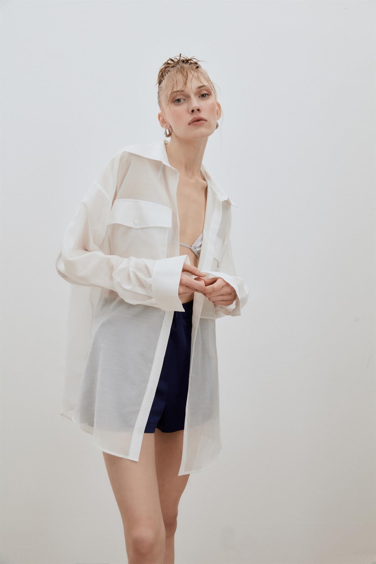 White Oversize Silk Shirt