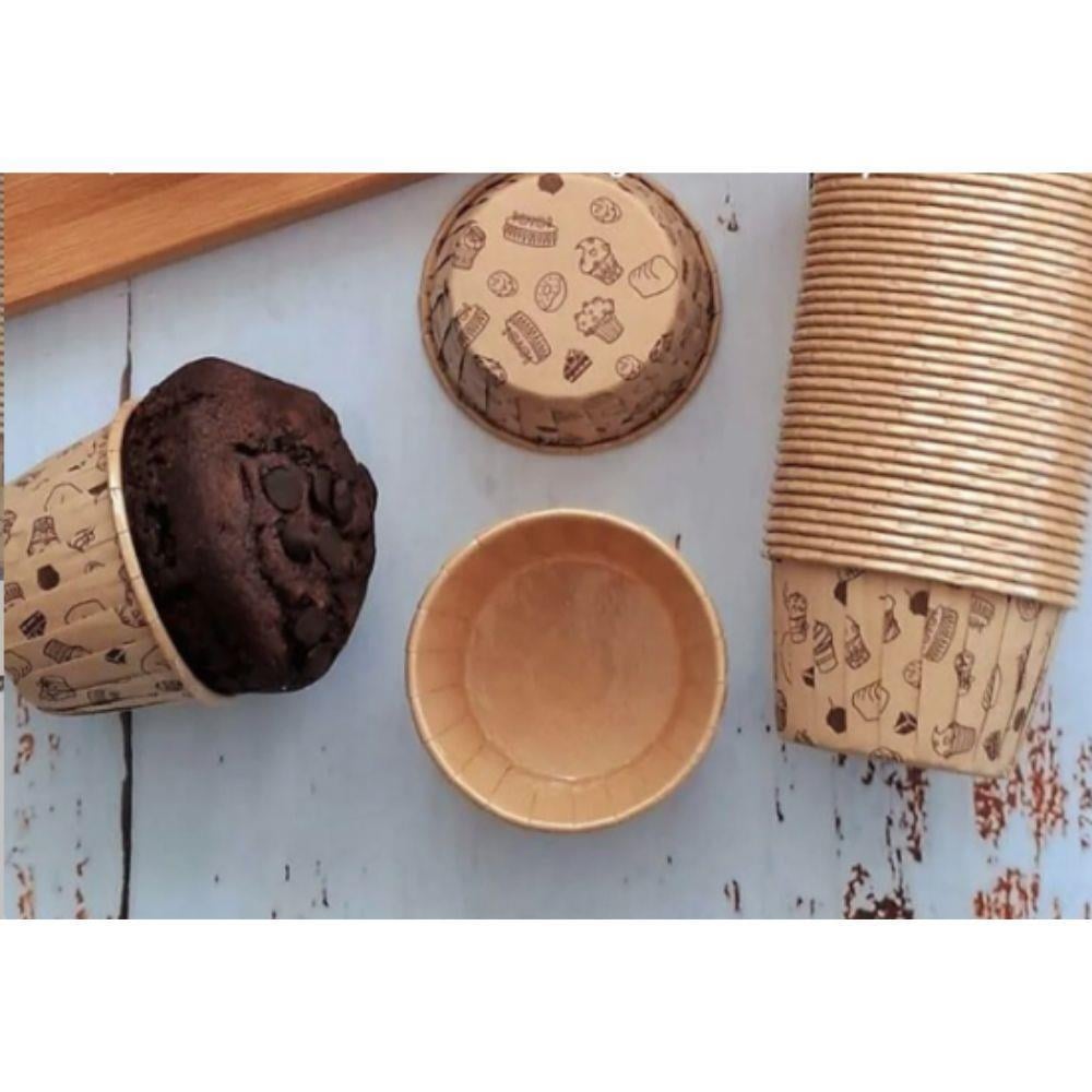 Desenli Kek Kapsülü Kraft Desenli Muffin Kek Kalıbı , Cupcake Kalıbı , Airfryer Uyumlu 50 'li