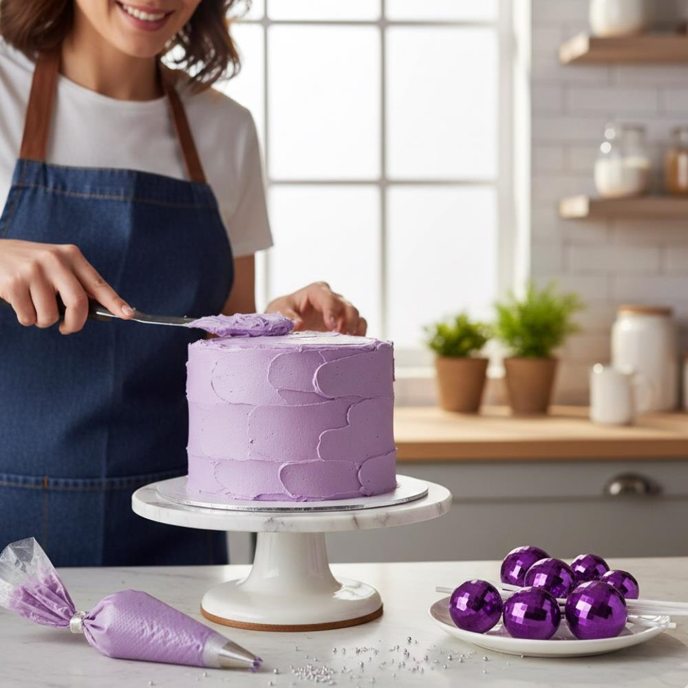 Disko Top Mor – Pasta ve Tatlı Üzeri Dekoratif Süs (12’li Set)