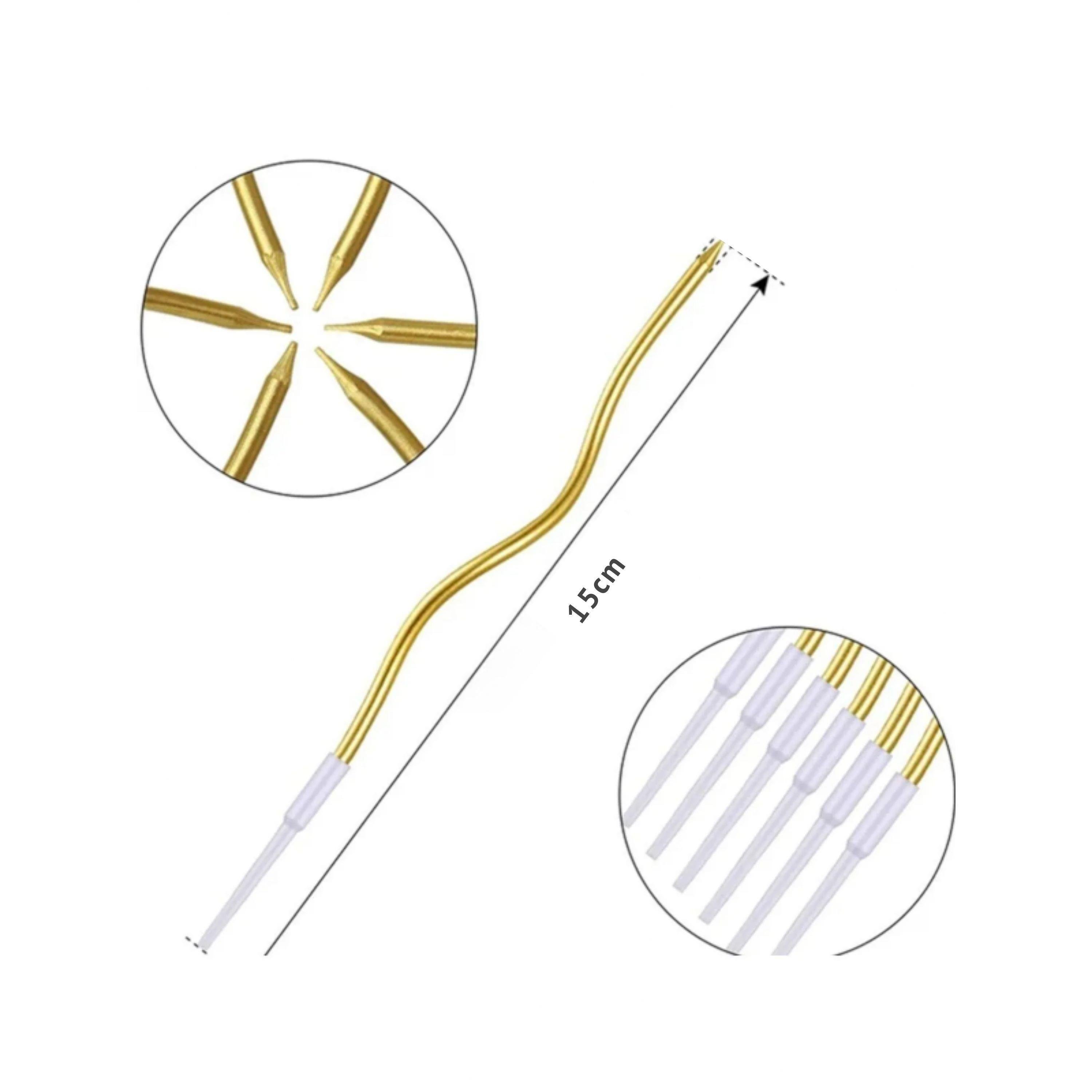 Gold Zikzak Doğum Günü Pastası Mumu 6’lı Paket – Dekoratif Pasta ve Parti Süsleme Mumu 15 Cm
