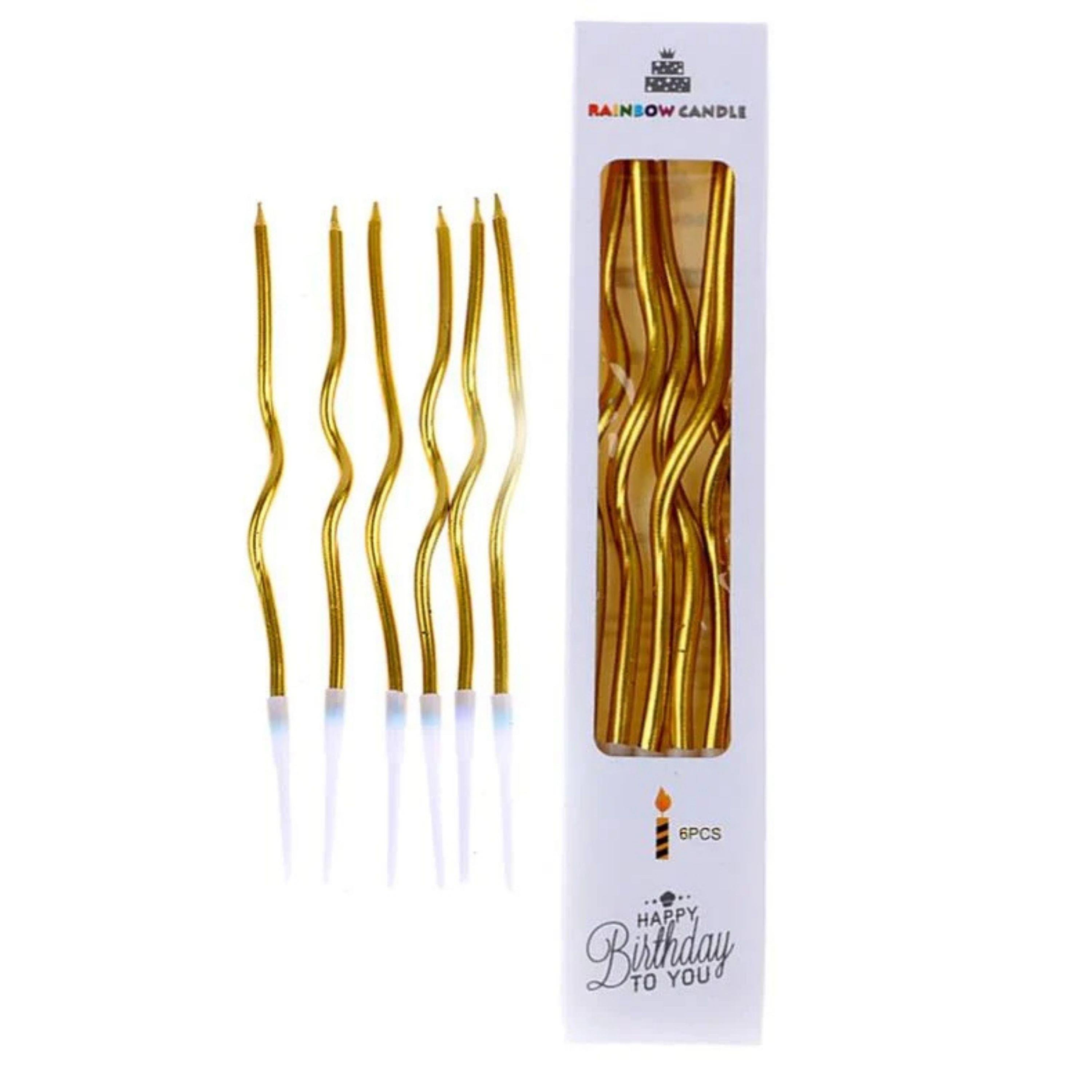 Gold Zikzak Doğum Günü Pastası Mumu 6’lı Paket – Dekoratif Pasta ve Parti Süsleme Mumu 15 Cm