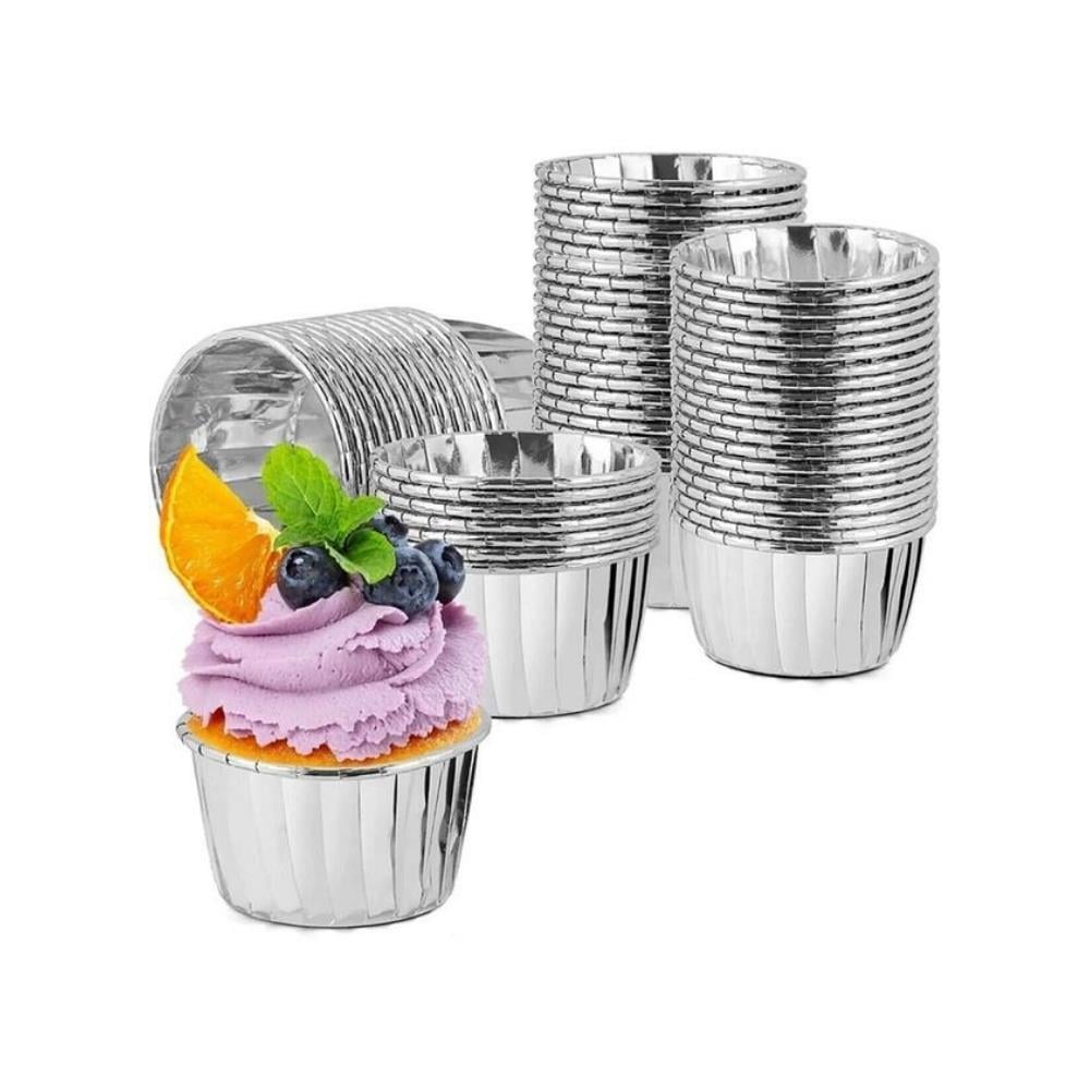 Gümüş (Silver) Parlak Metalize Muffin & Cupcake Kek Kapsülü 25’li – 50x39 mm