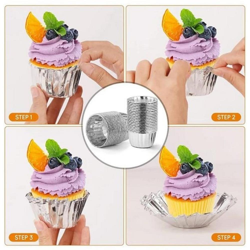 Gümüş (Silver) Parlak Metalize Muffin & Cupcake Kek Kapsülü 25’li – 50x39 mm