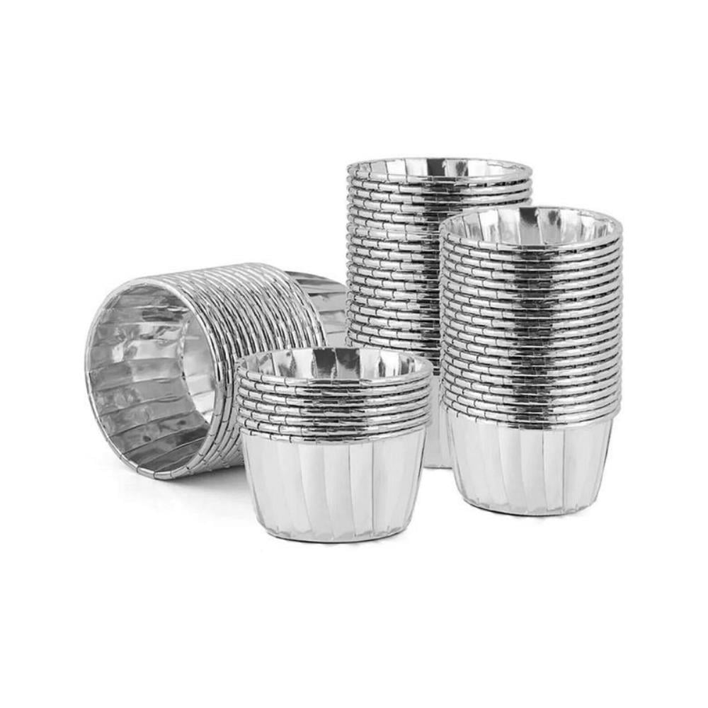 Gümüş (Silver) Parlak Metalize Muffin & Cupcake Kek Kapsülü 25’li – 50x39 mm
