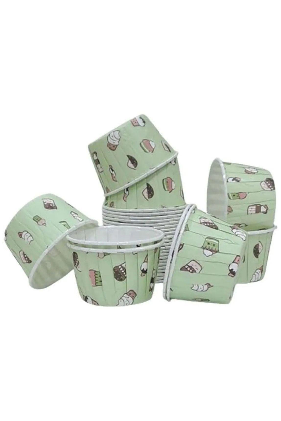 Mint Yeşili Dondurma Desenli Kek Kapsülü 50 Adet | Renkli Muffin Cupcake Kağıdı – 50x39 mm
