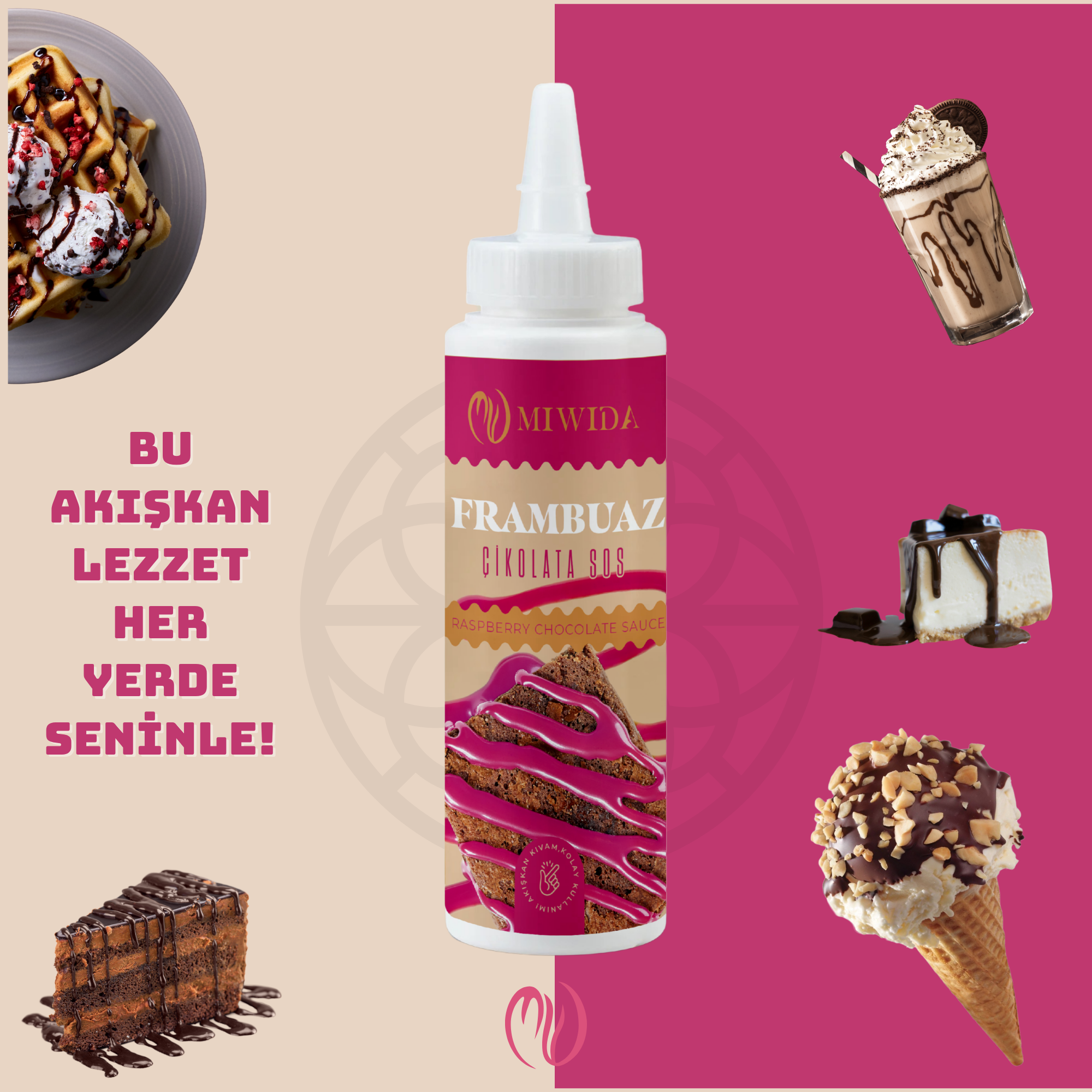 MİWİDA Frambuaz Aromalı Sos - Pratik Waffle, Pankek, Krep, Kruvasan ve Tatlı Sosu 330 Gr